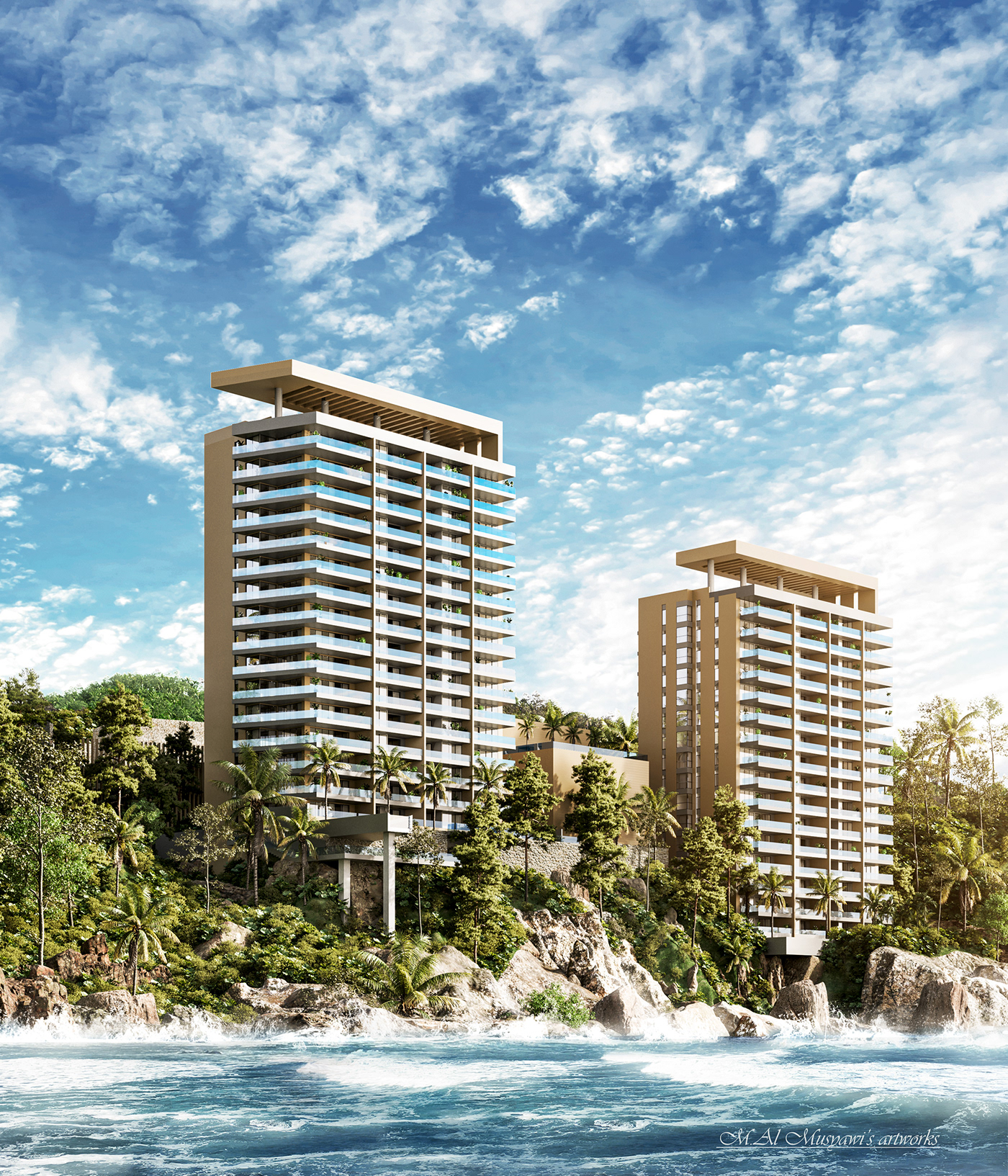 3ds max architecture corona exterior house Ocean residential sea visualization archviz