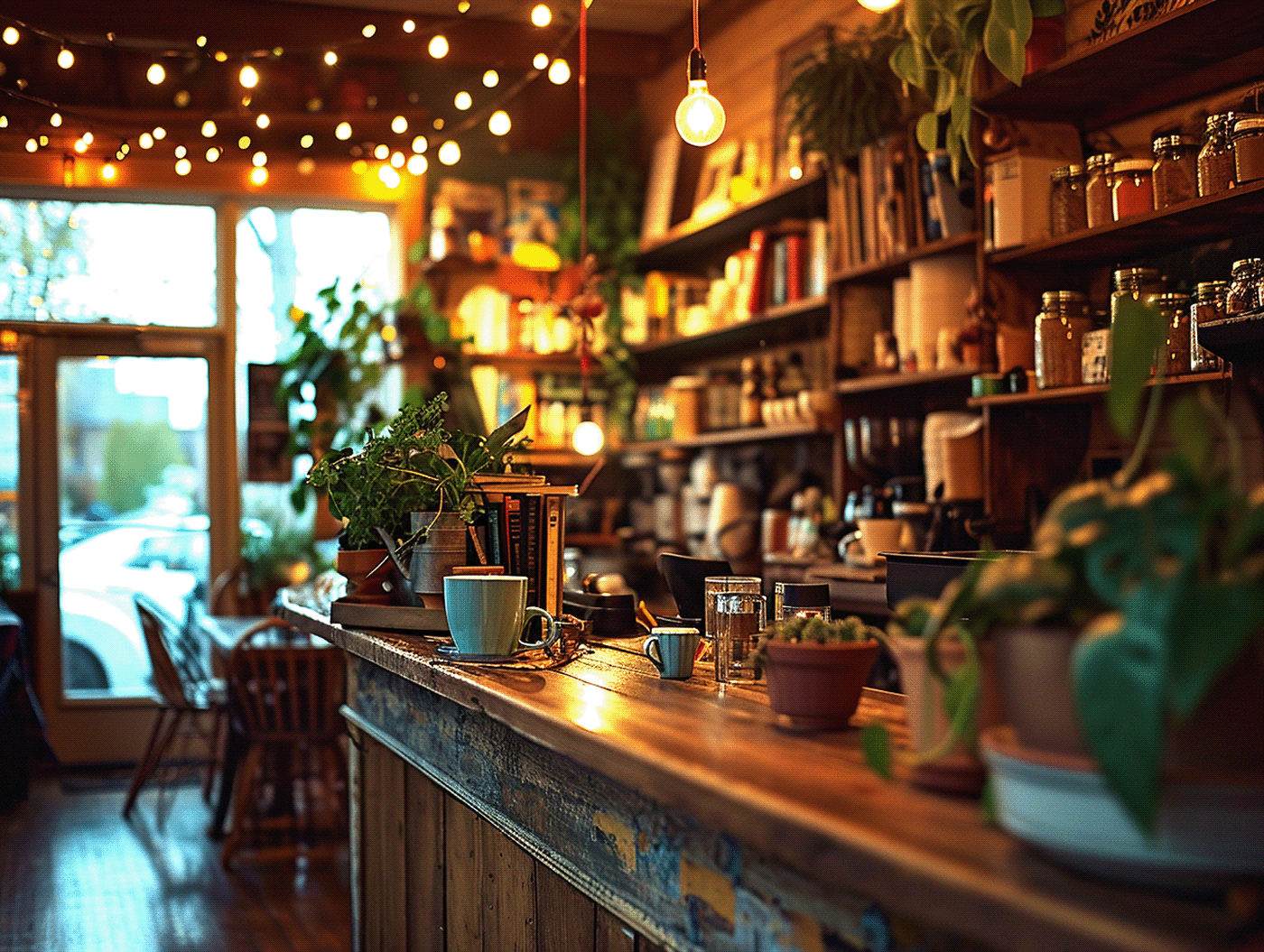 Professional photography of cozy coffee shop.
