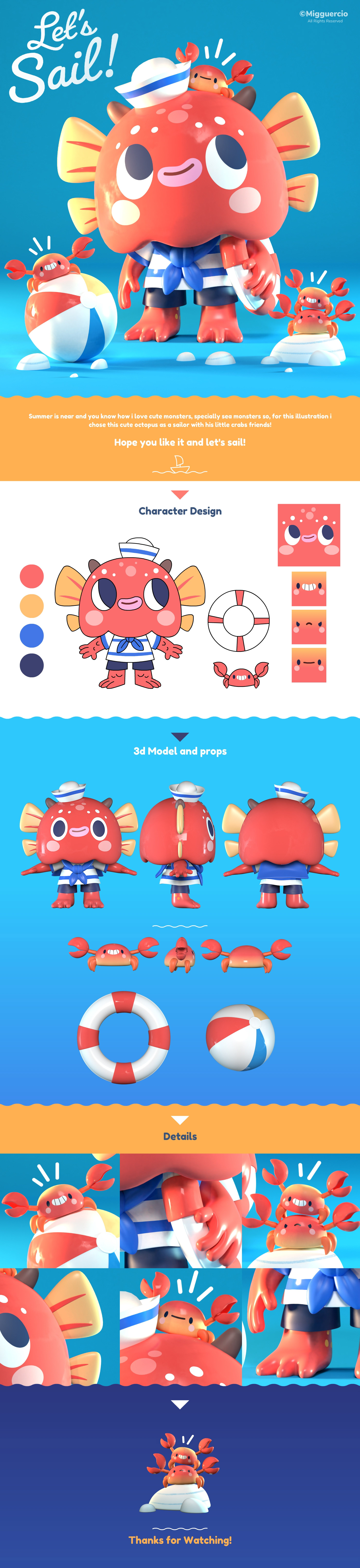 3D Character design  cute ILLUSTRATION  Mascot octopus Sailor seamonster toy toy design 