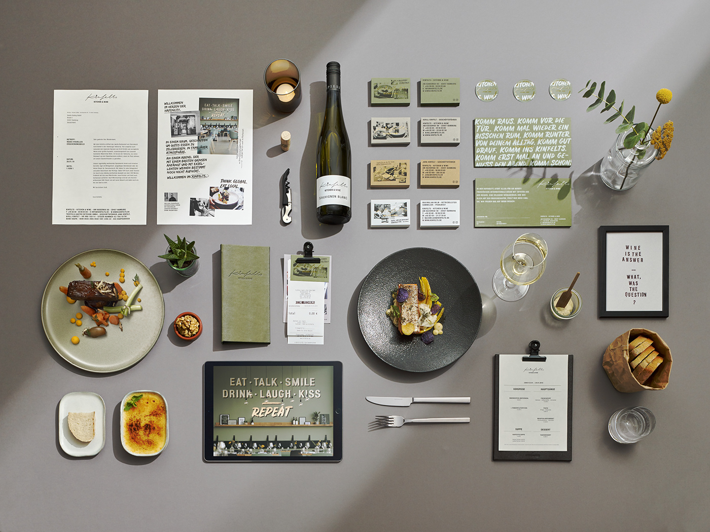 Interior restaurant Kinfelts wine Food  cuisine Corporate Design interior concept Logo Design Calligraphy  