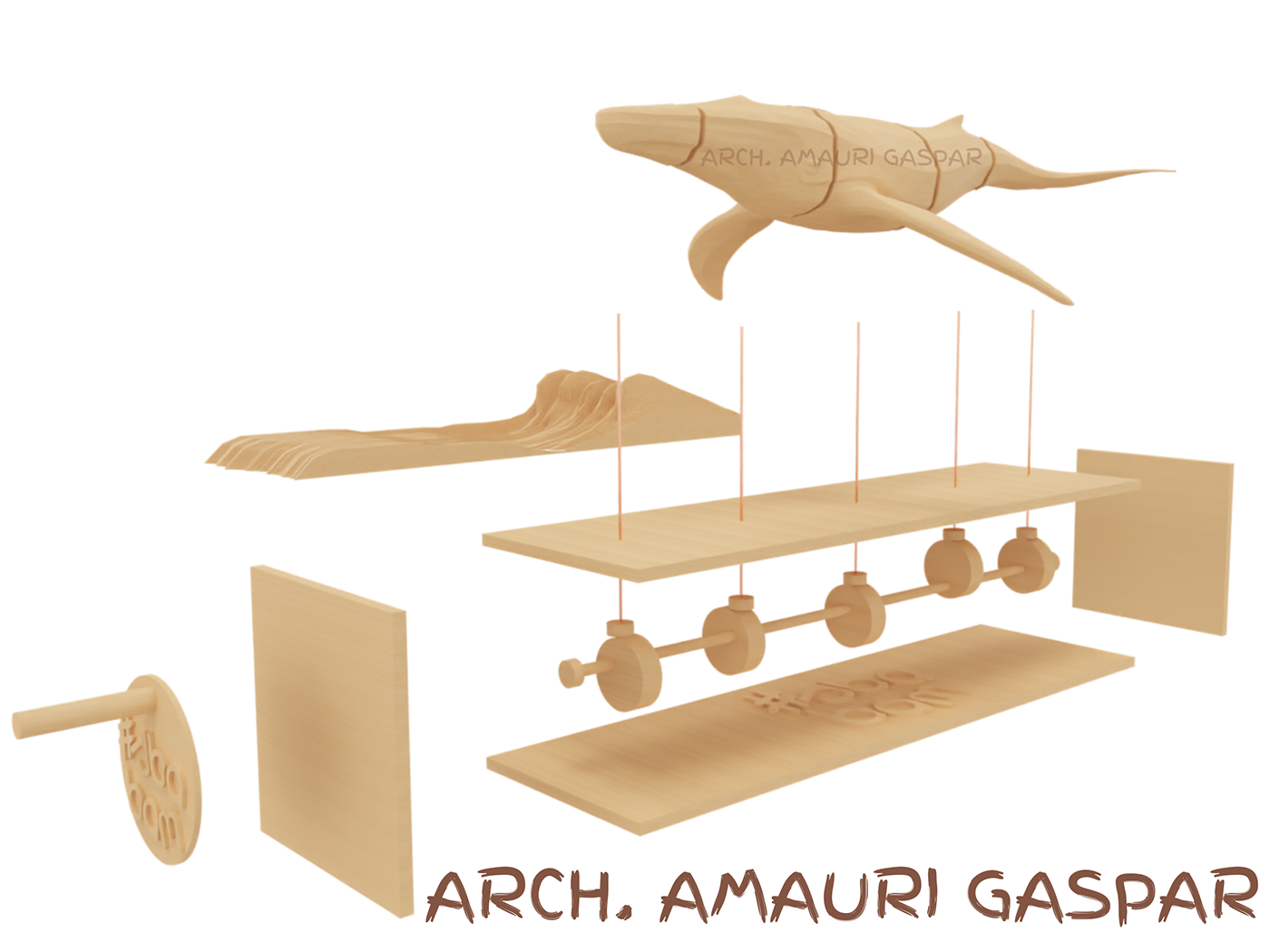 automaton Whale 3D architecture toy 3d printing 3d design modeling wood toy laser cut