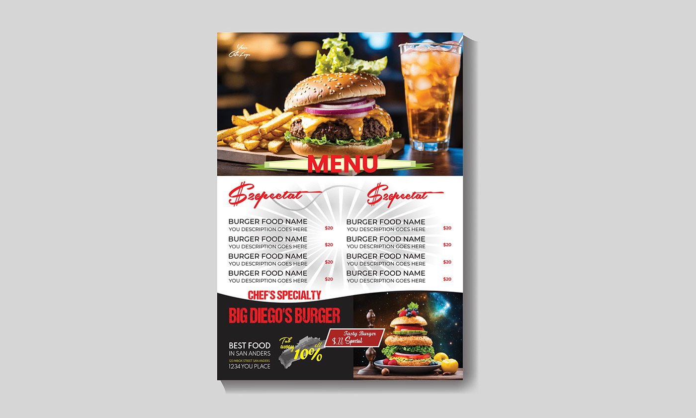 design Graphic Designer marketing   Advertising  Flyer Design menu design food menu restaurant menu adobe illustrator