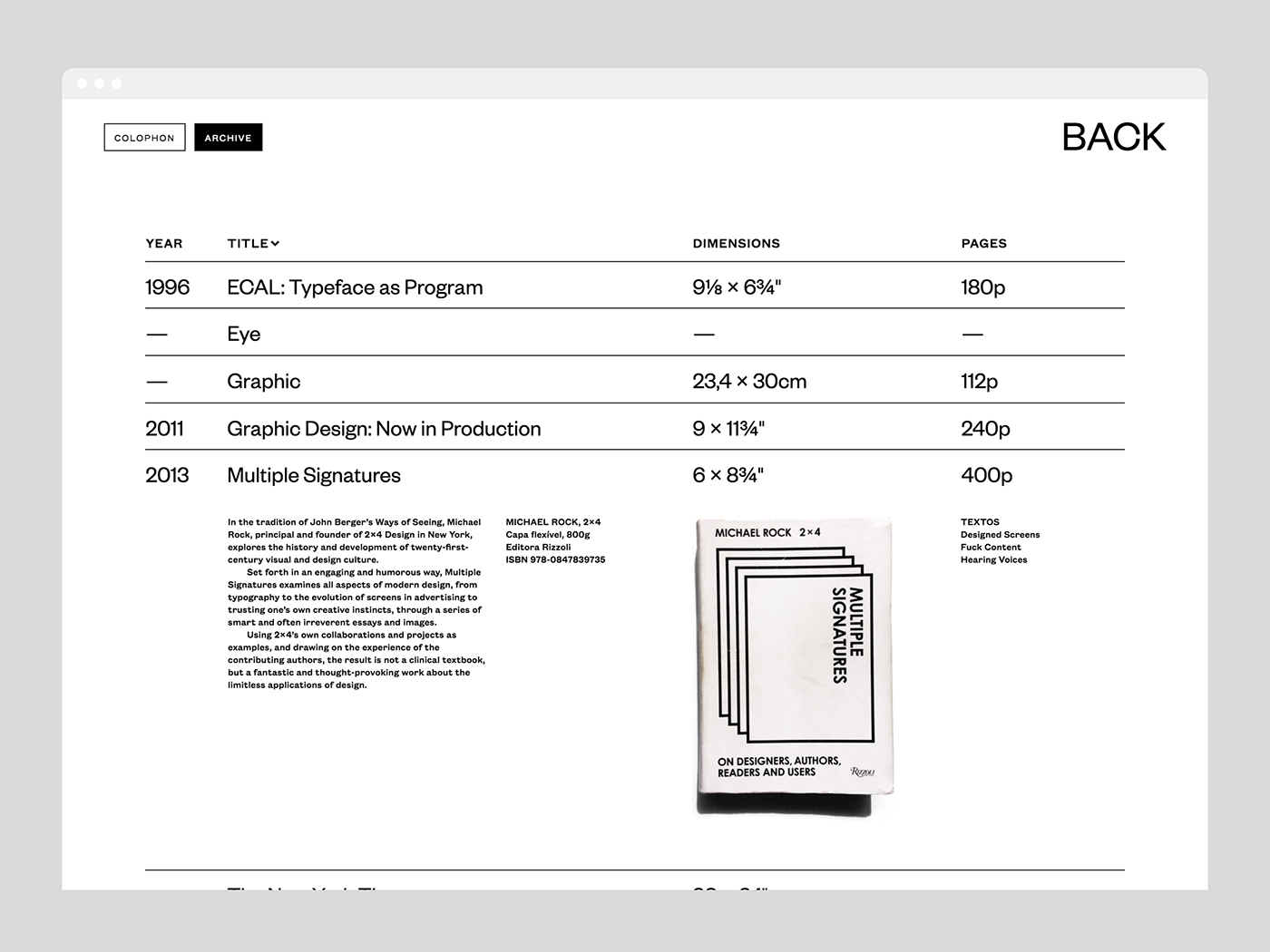 index library post-digital Experience BFA development experimental research thesis Website