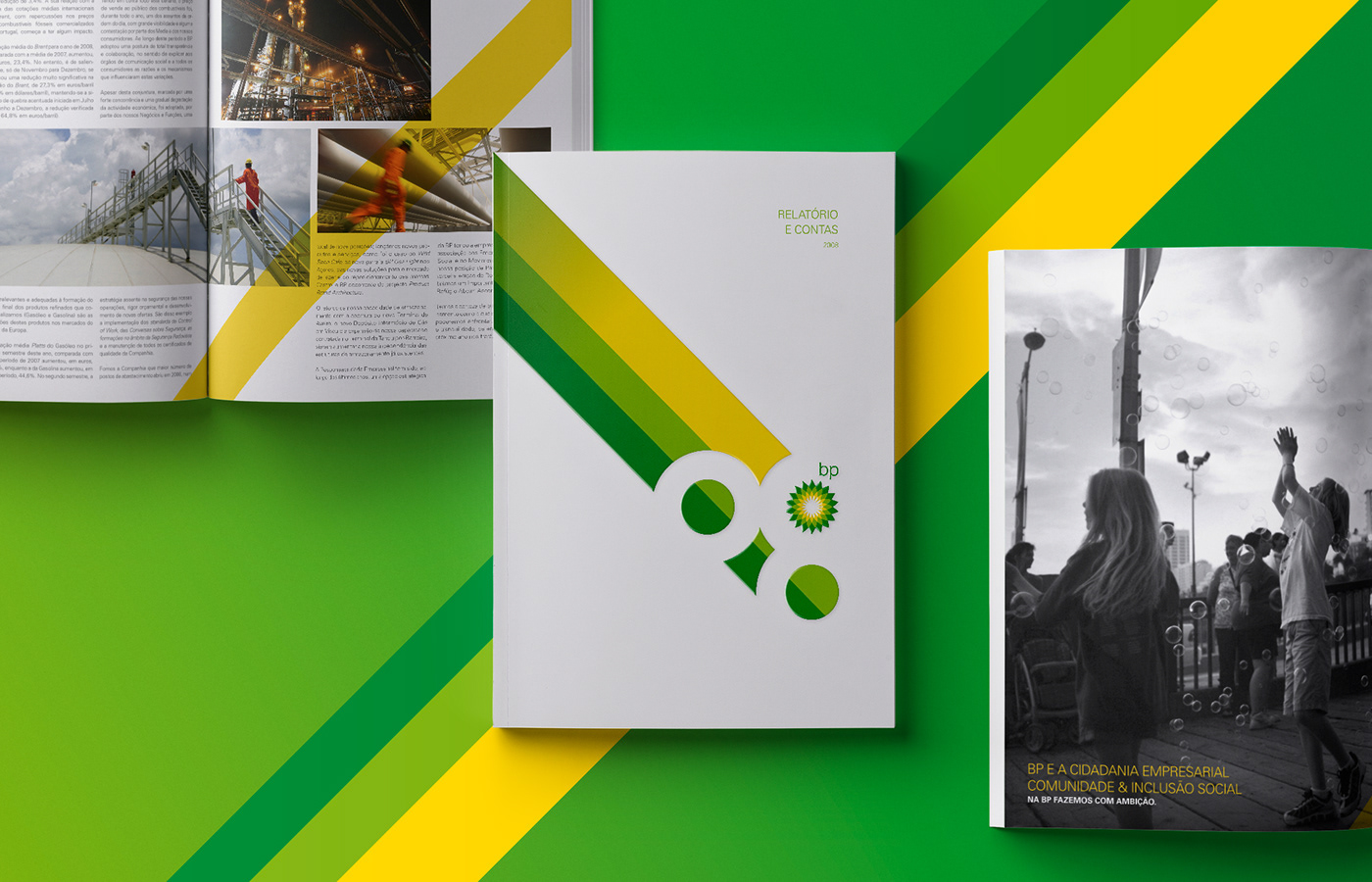 bp green yellow ANNUAL report design Layout graphic diagonal editorial