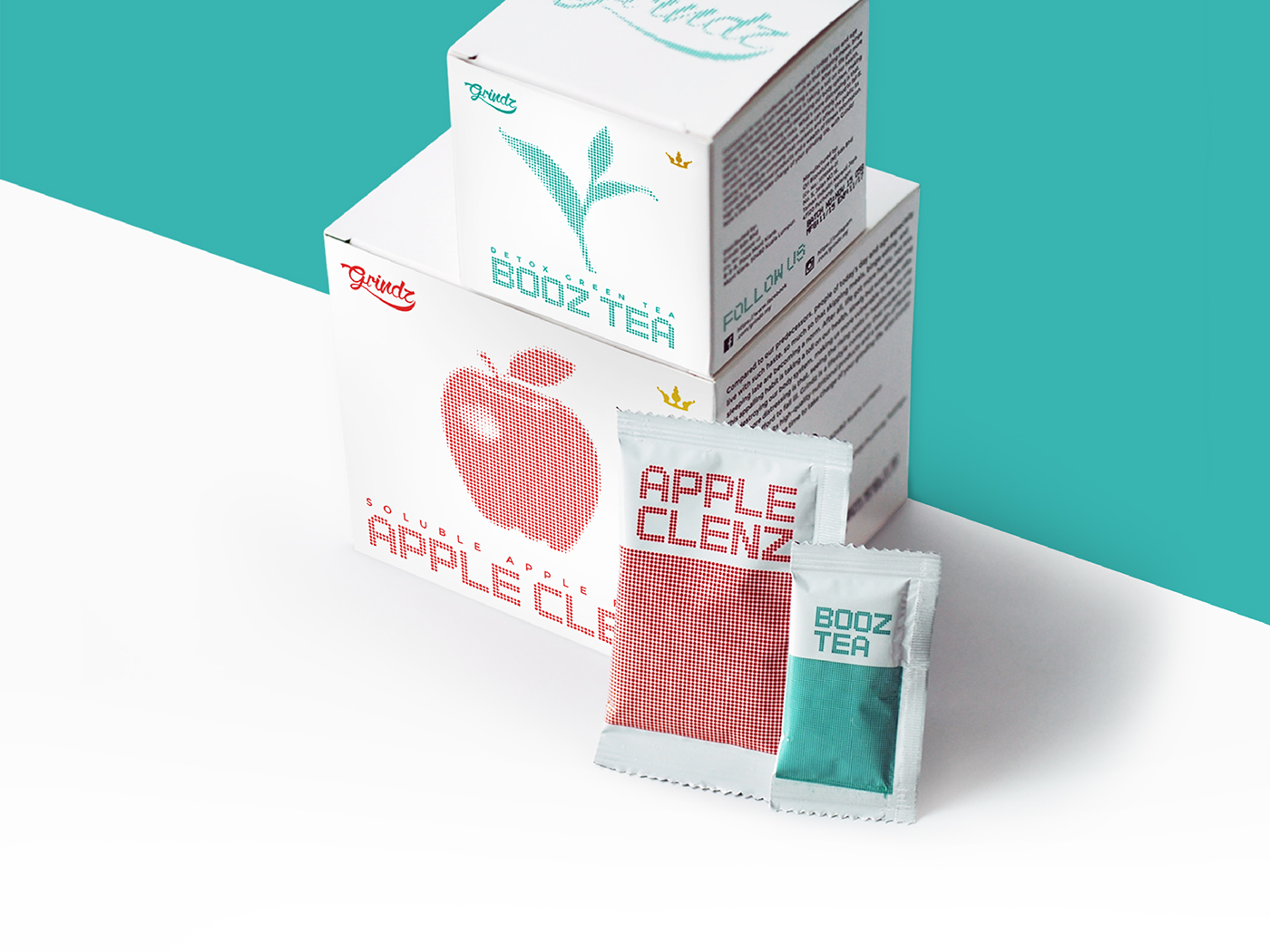 Grindz supplement main packaging design together with sachet design.