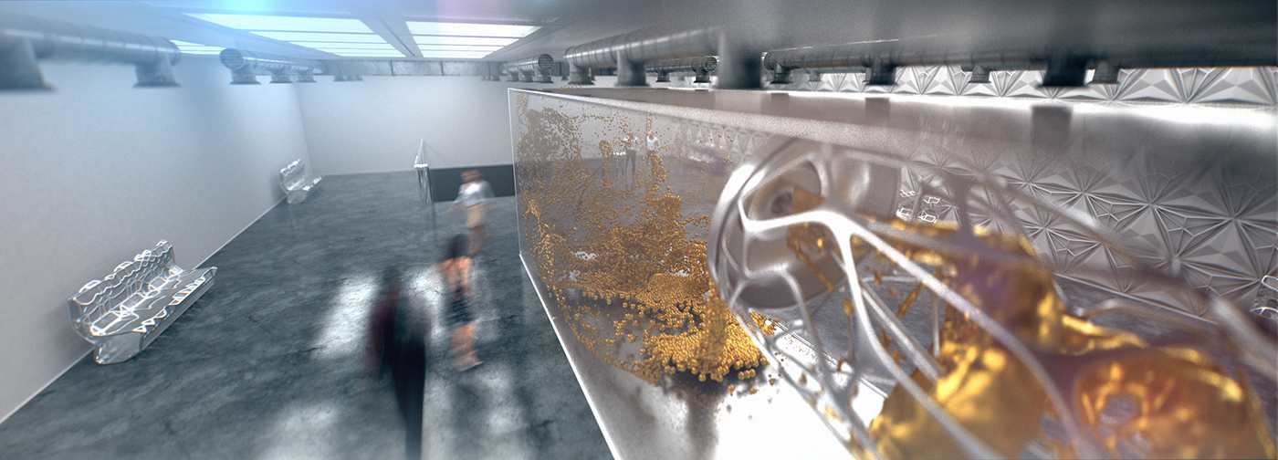 spray can Graffiti simulation x-particles redshift installation flood Exhibition  easel