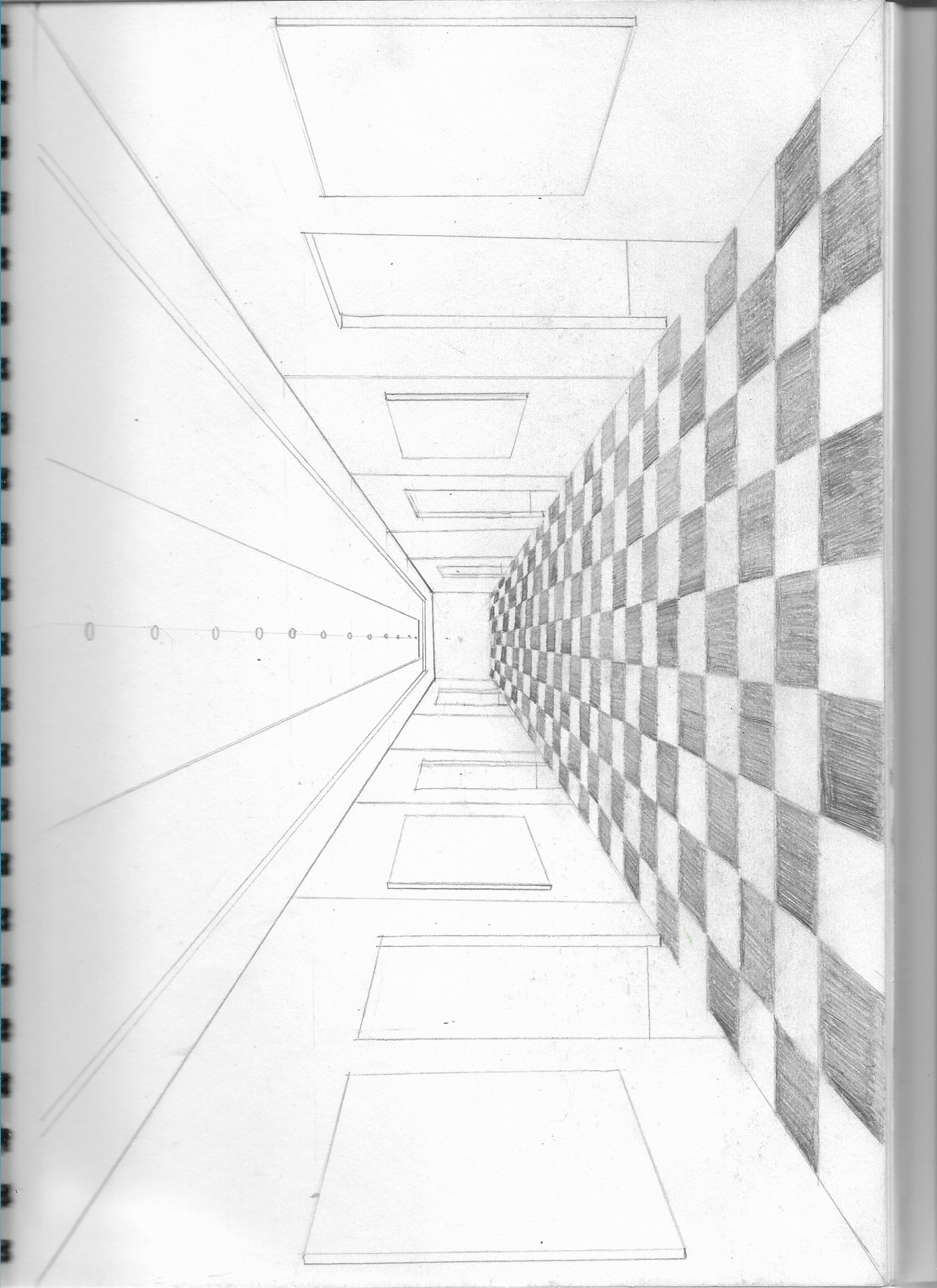 3d perspective view of a hallway in a building