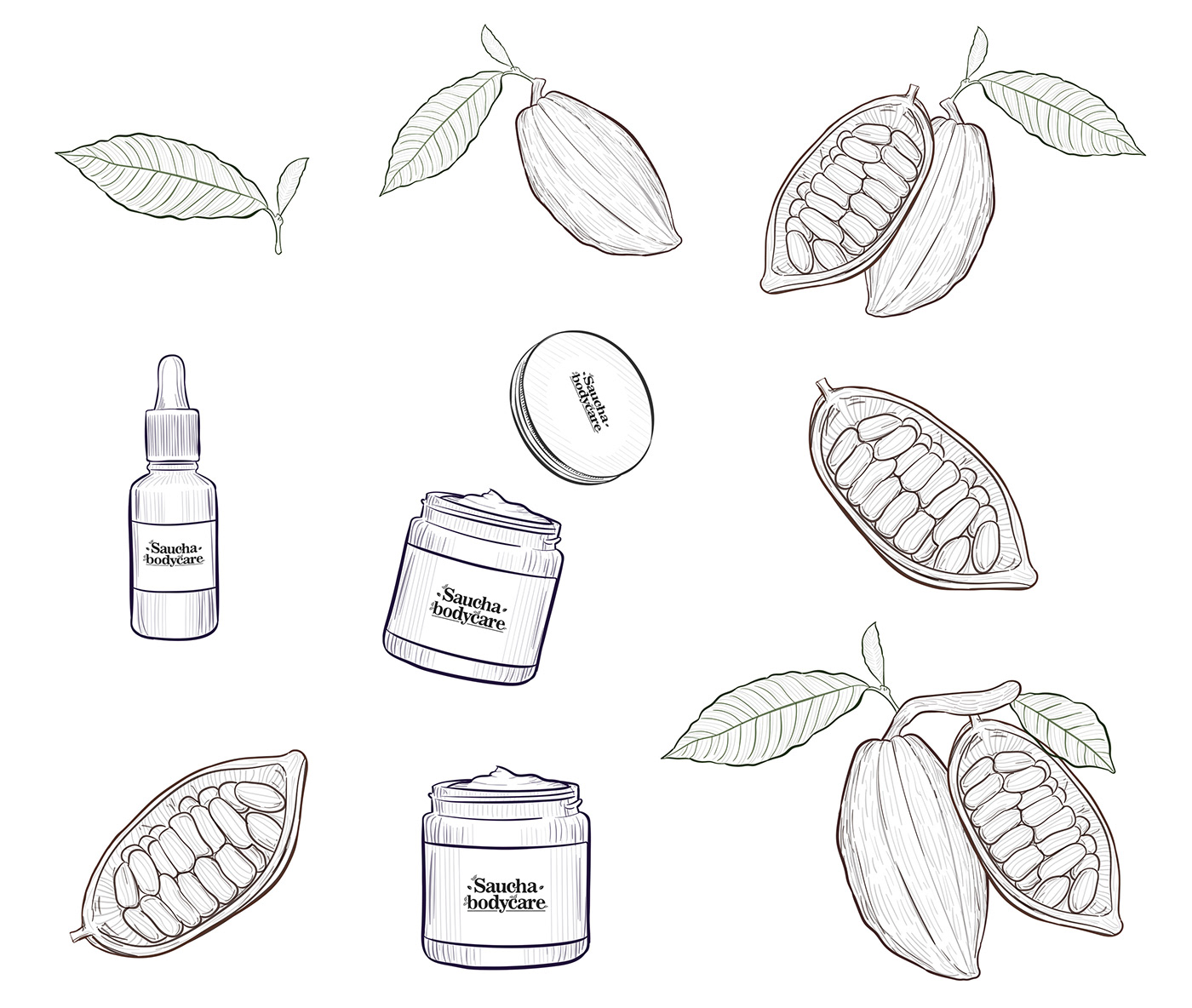 BODYCARE branding  cocoa bean cosmetics ILLUSTRATION  Label logo organic packaging design skincare