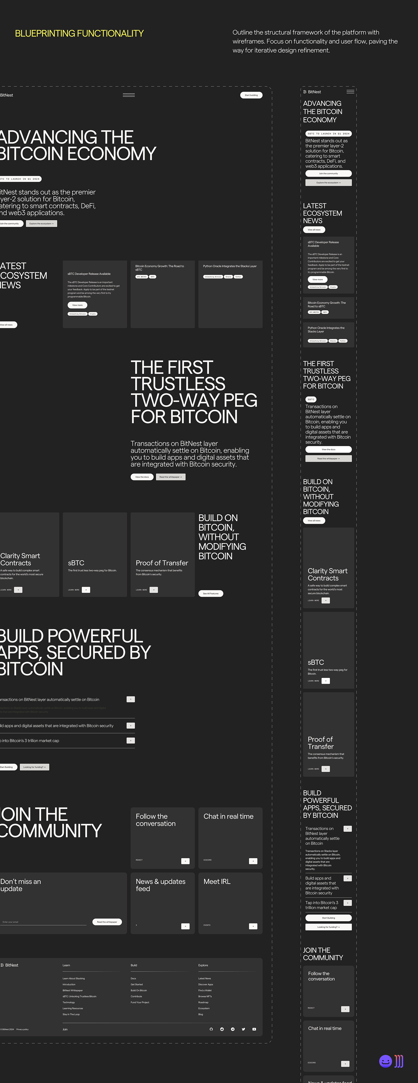 Wireframes for a website UI/UX design for higher conversions. For a crypto platform.