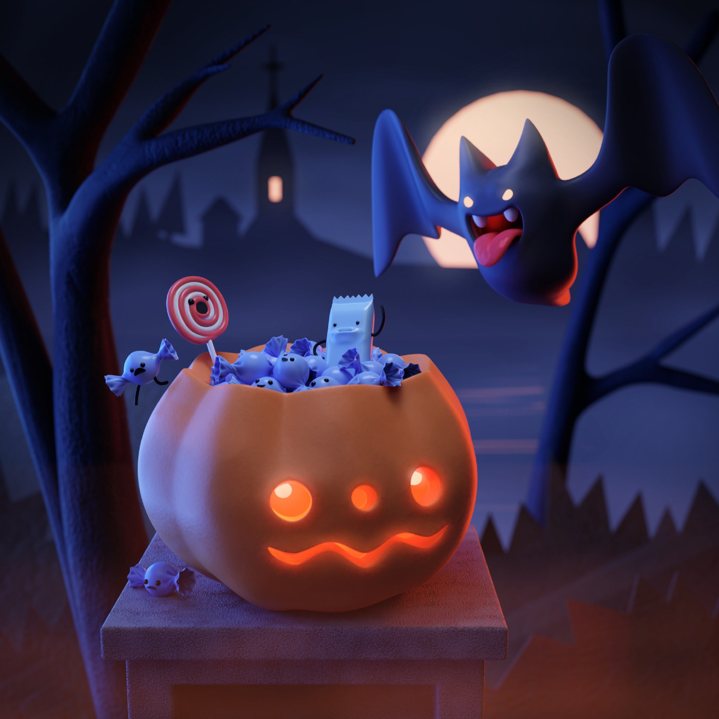 Halloween pumpkin Candy lollypop funny cartoon 3D model spooky cute
