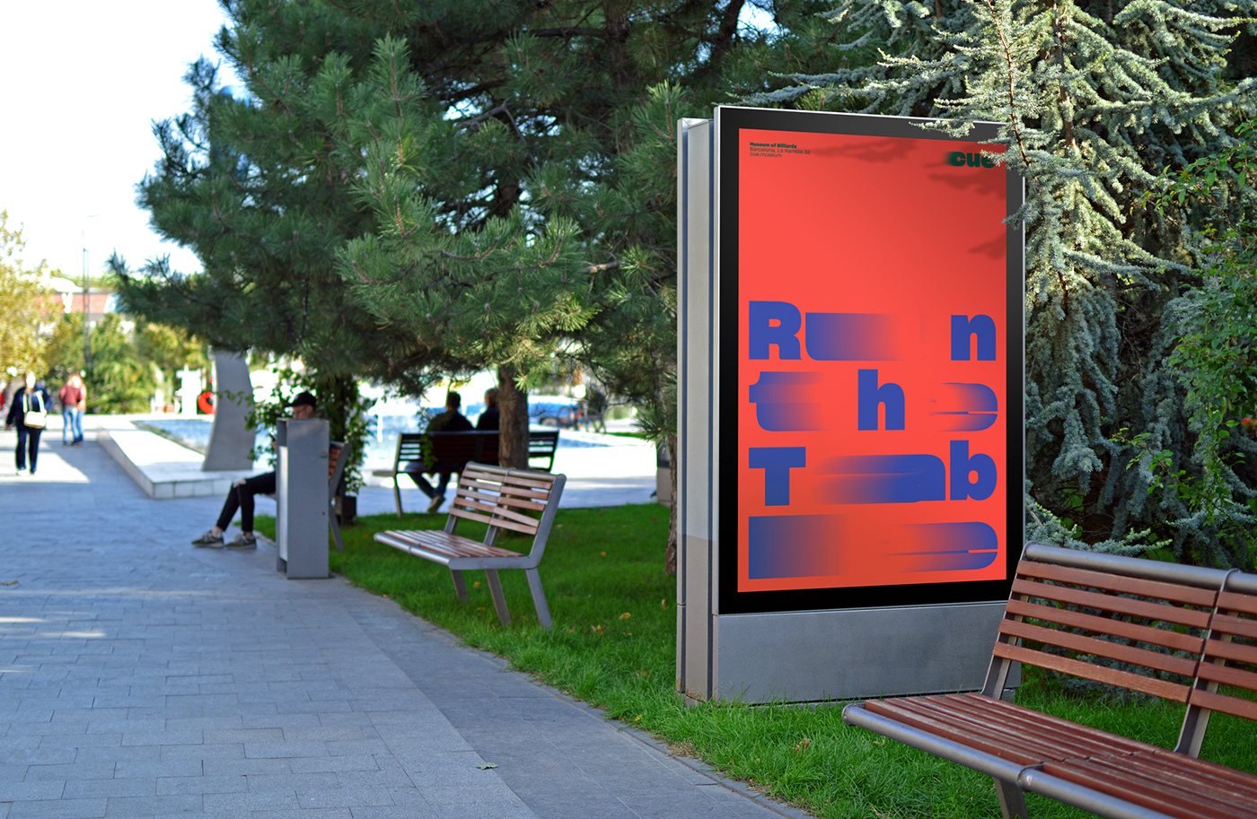 "run table" Blue over red dynamic typographic poster design placed on a street billboard mockup