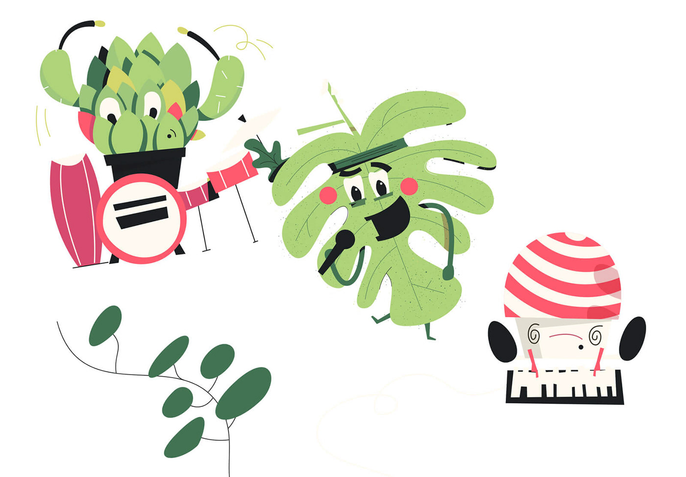 Early sketches of the plant characters in various formats