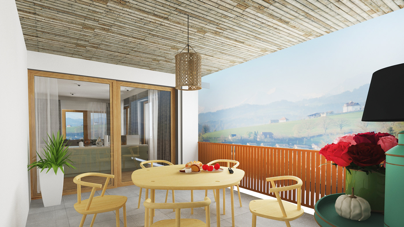 Interior living bedroom alps mountain Switzerland 3ds max vray