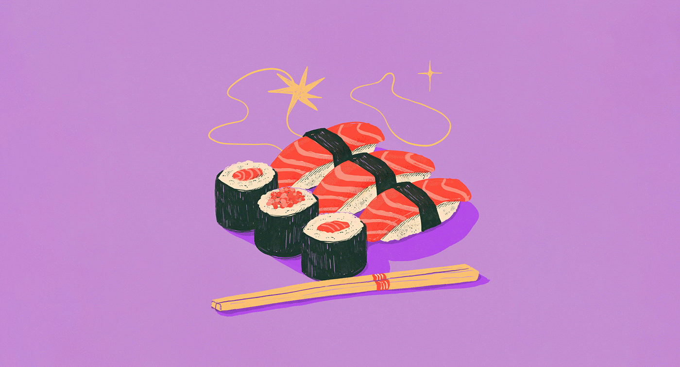 sports Food  Sushi magazine ILLUSTRATION  spot illustration Advertisign Editorial Illustration Digital Art  running