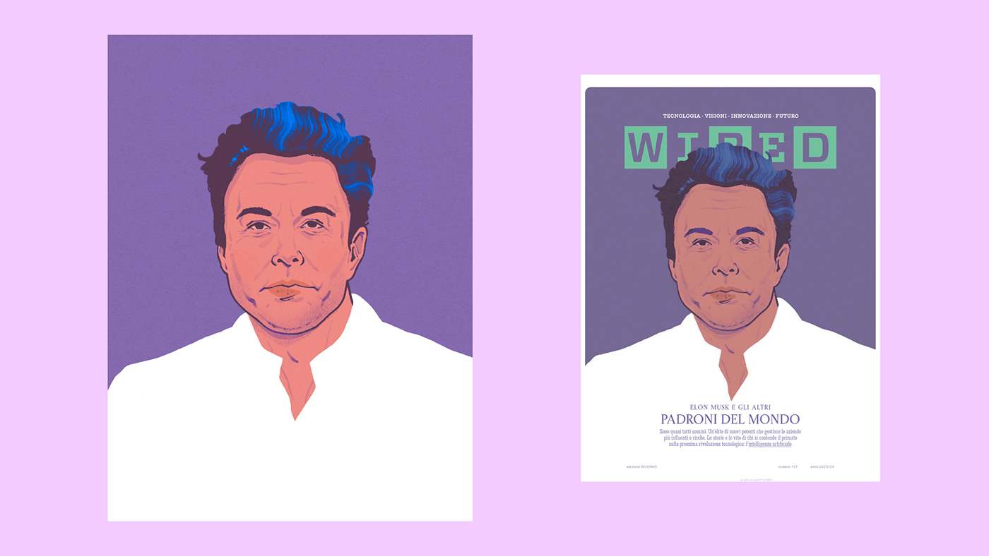 Wired portrait cover ILLUSTRATION  Elon Musk