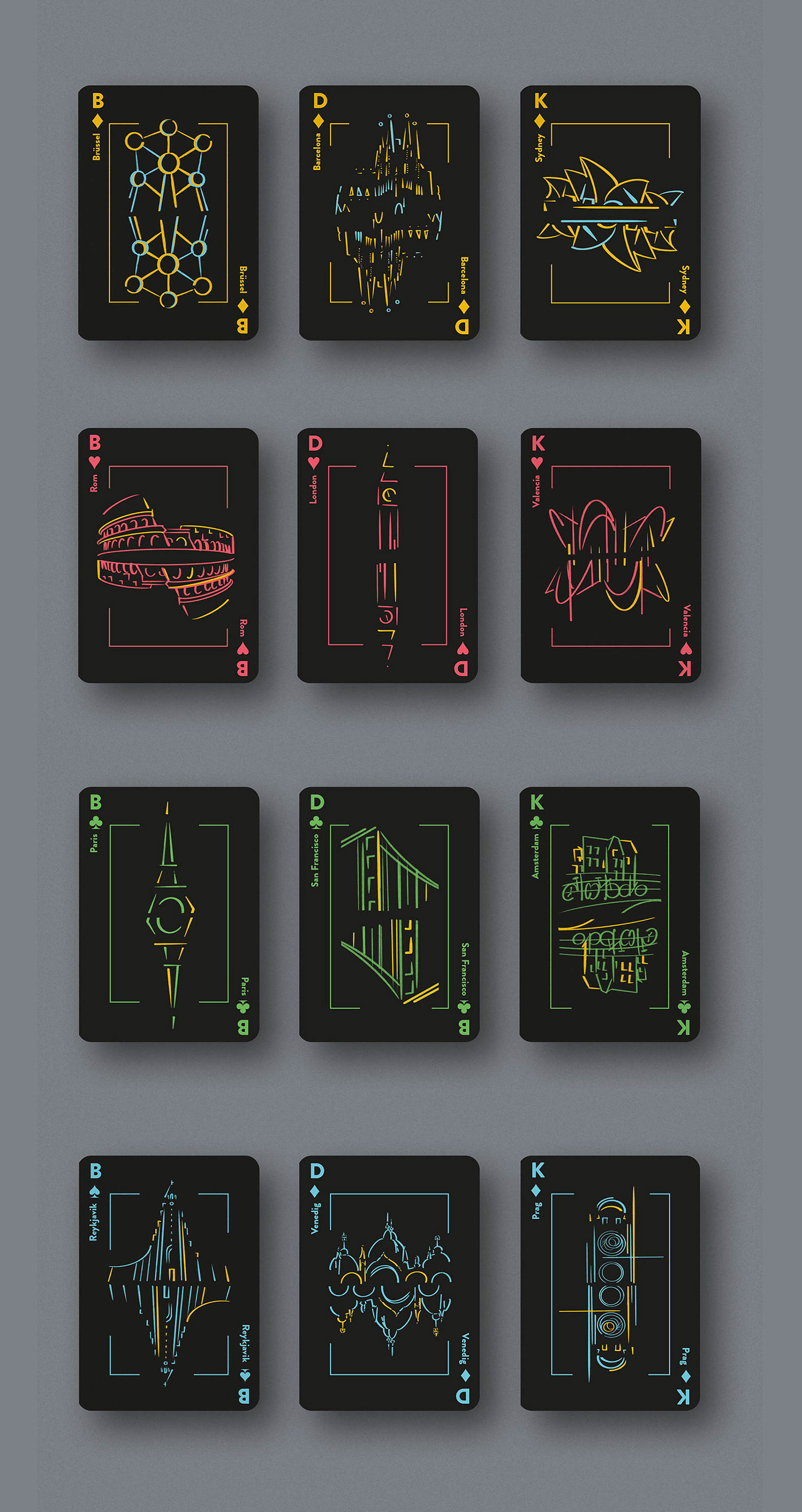 cards city colors design graphic design  ILLUSTRATION  Playing Cards spielkarten stadt symmetrie