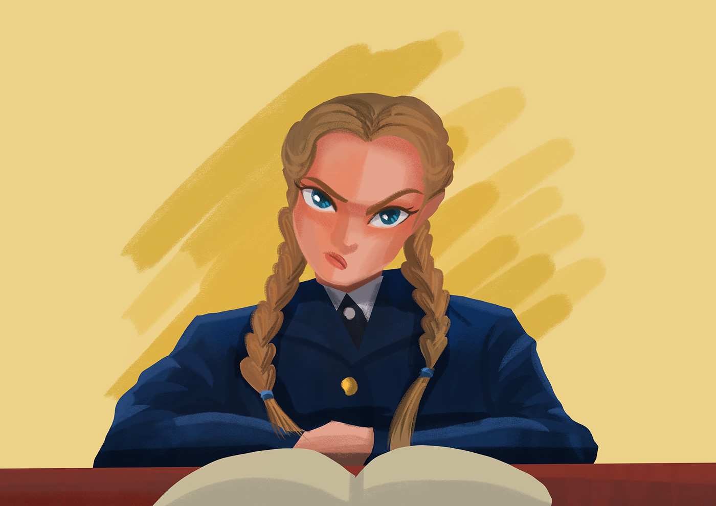 Fanart of Paris Geller, with her fierce character and yellow background