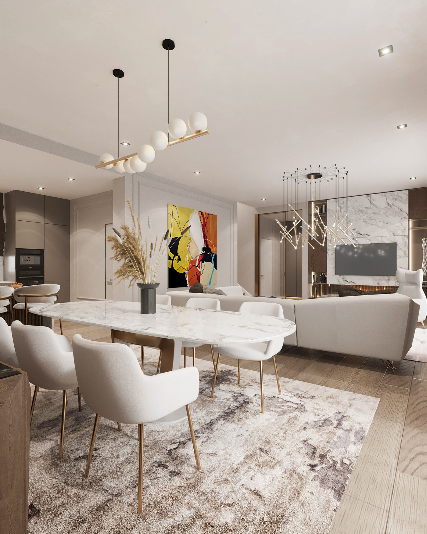indoor interior design  modern 3D 3ds max corona Render living room White beige