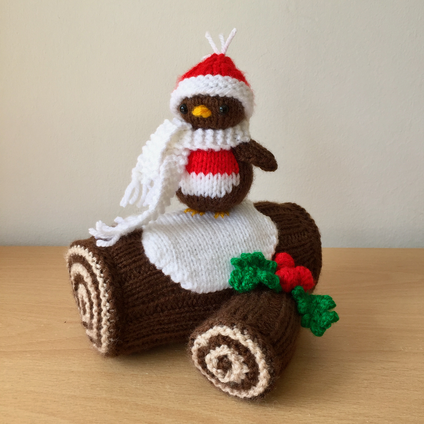 Christmas crafting decorations festive handmade knitted toy design knitting knitting pattern design robin yule log