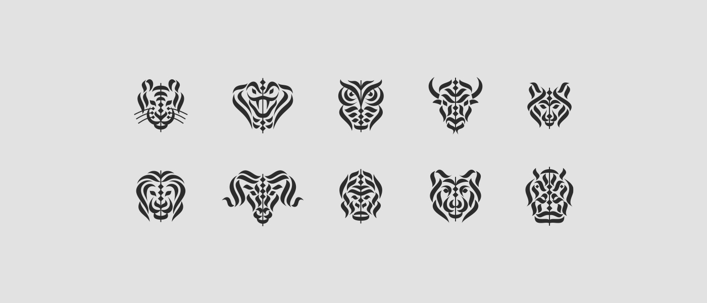 animal Calligraphy   logo tiger owl snake gorilla bear ram FOX