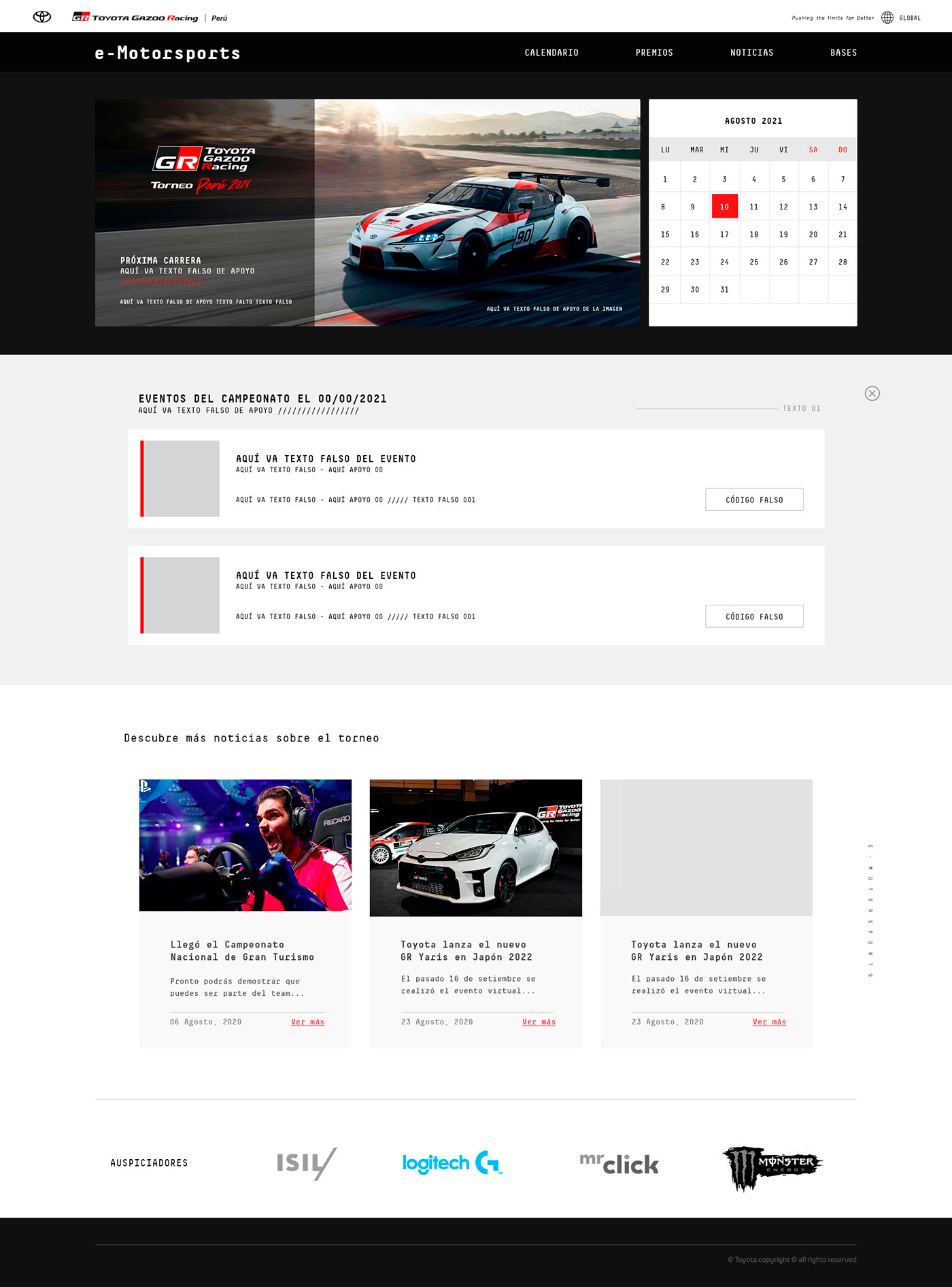 design landing page Racing TGR toyota Web Website