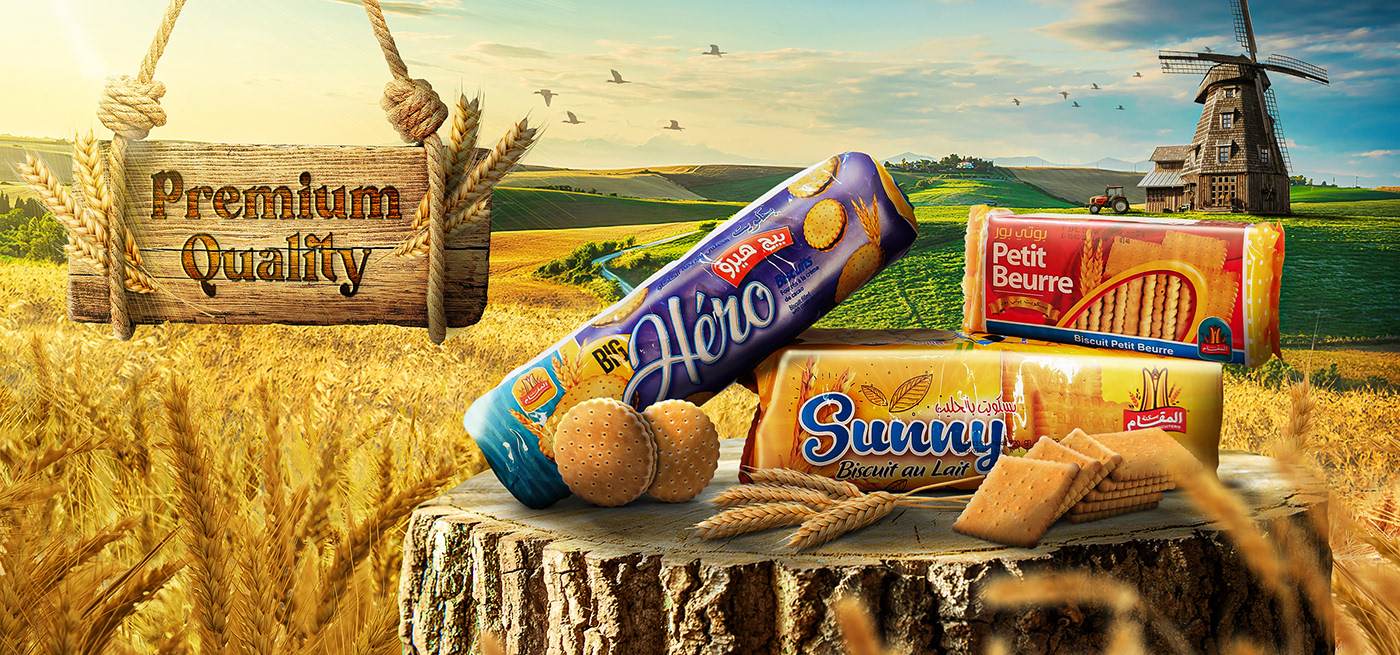 Advertising  banner biscuit Packaging product design  Socialmedia photomanipulation
