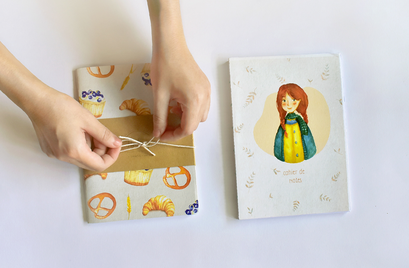 watercolor notebook cover bread cake girl