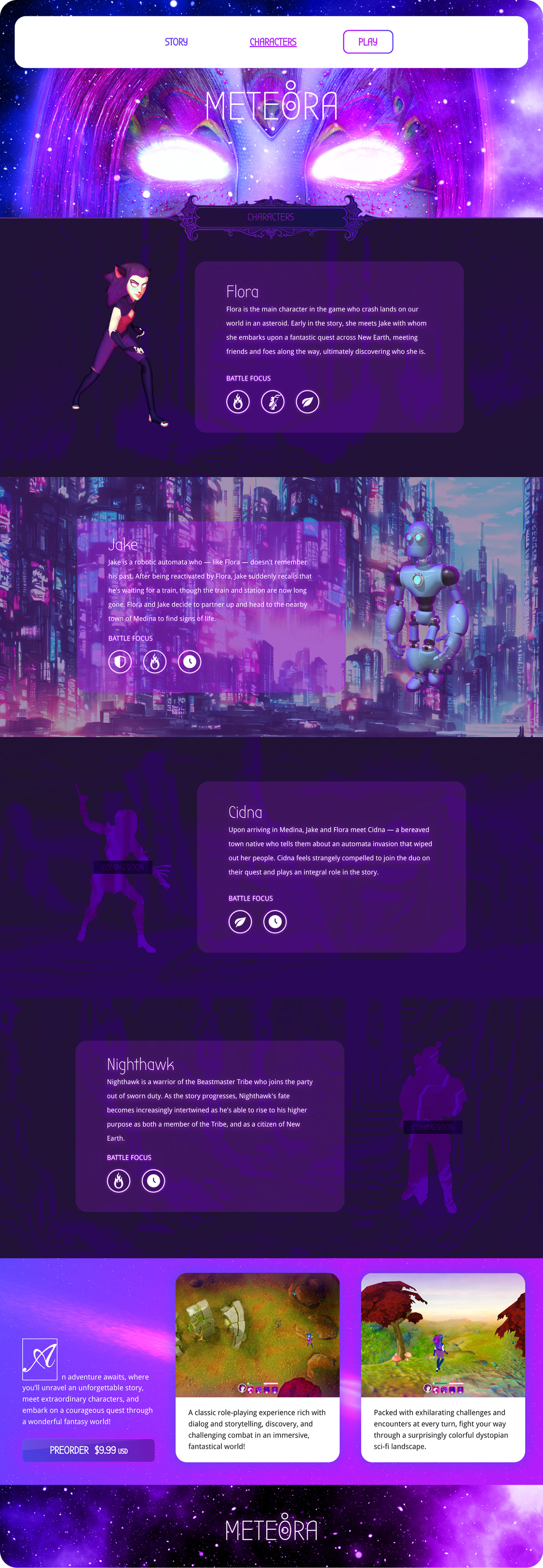 Meteora game landing page colorful site Beautiful celestial stars Space  creative site