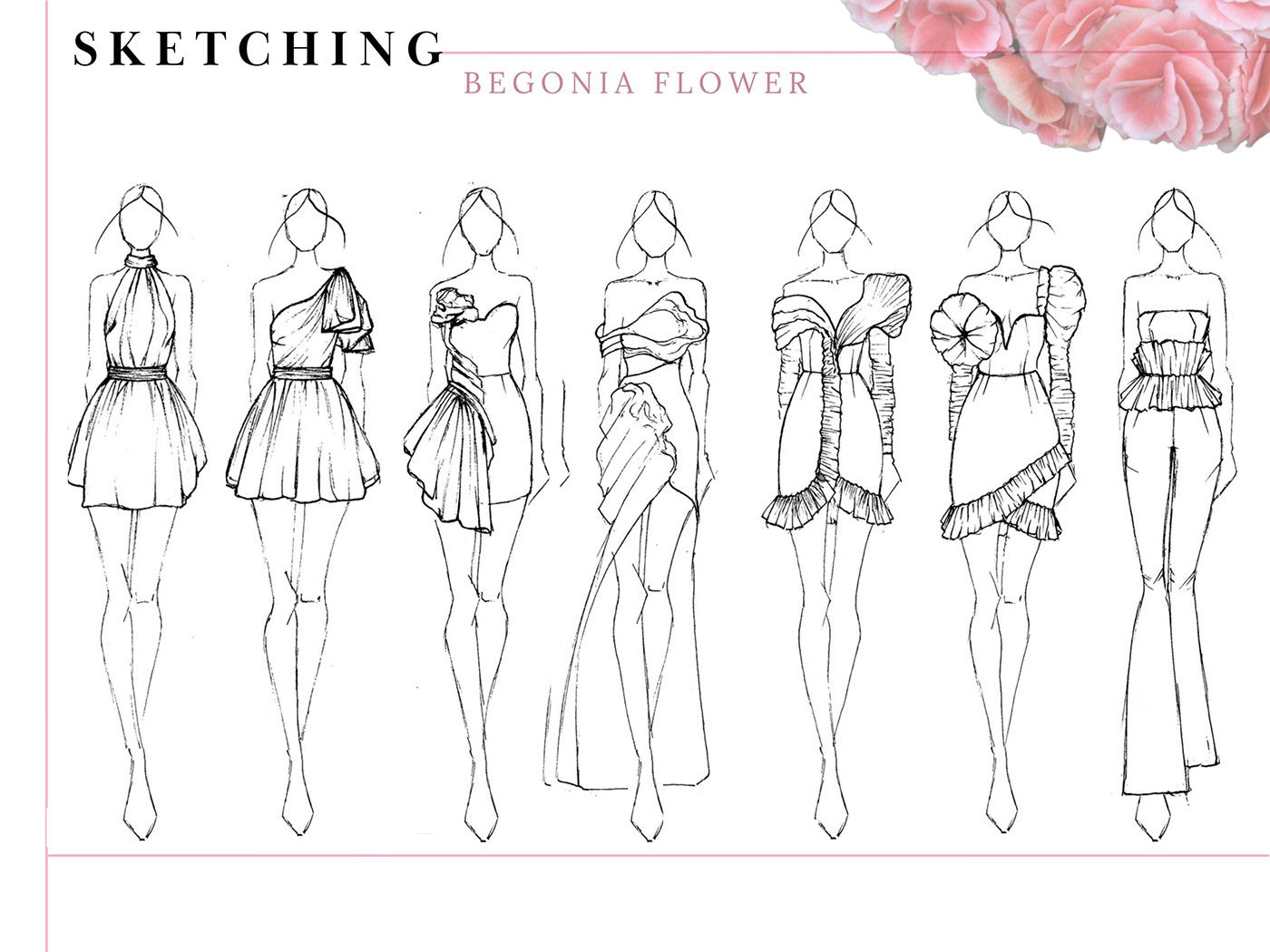 fashion design brand identity Digital Illustrations Fashion Designer begonia branding  design flower inspired Hand Sketches illustrators rodarte