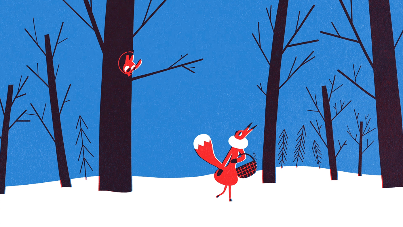 animation  squirrel risograph winter snow children animation kids adventures danger sled