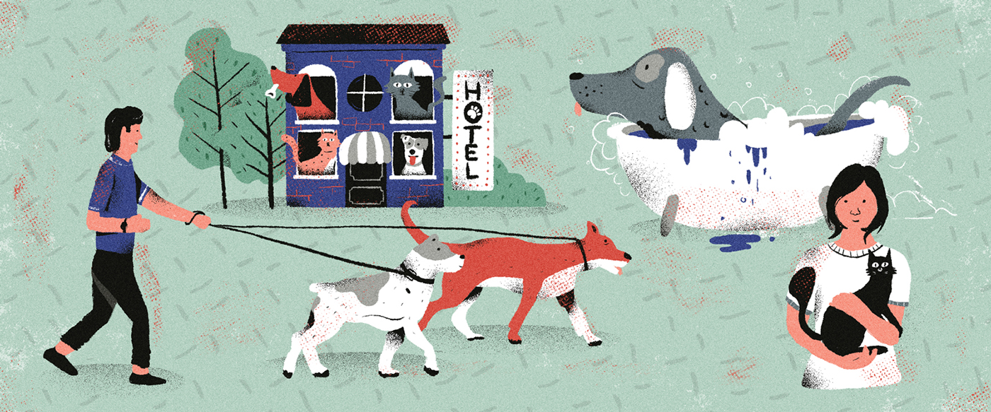 Editorial Illustration Pet animals dog Cat Travel vet pet shop euthanasia detective