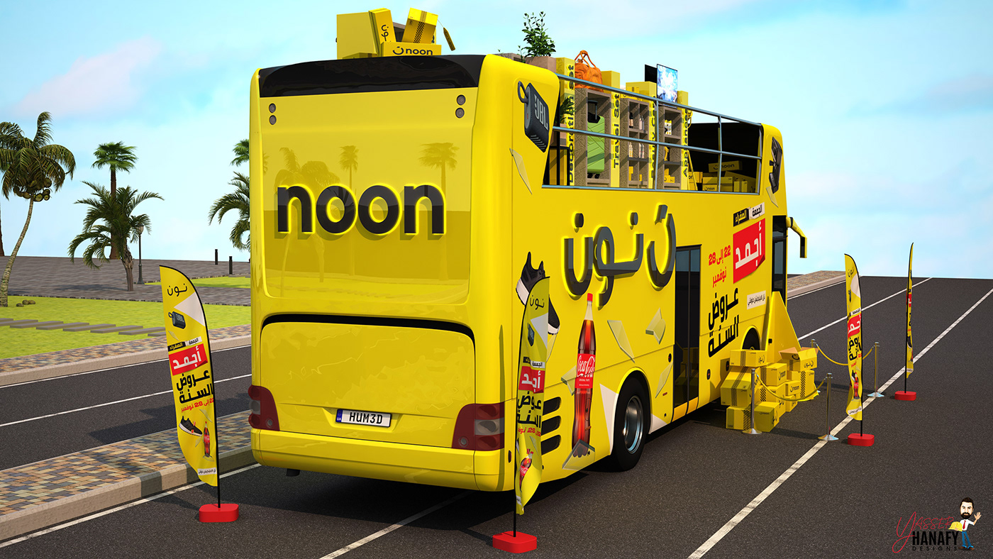 3D Black Friday bus double decker noon NooN Egypt Roadshow Truck yasser hanafy yellow