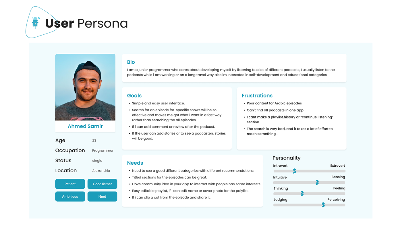 Case Study graduation project iti personas podcast ui design User story UX process wireframe