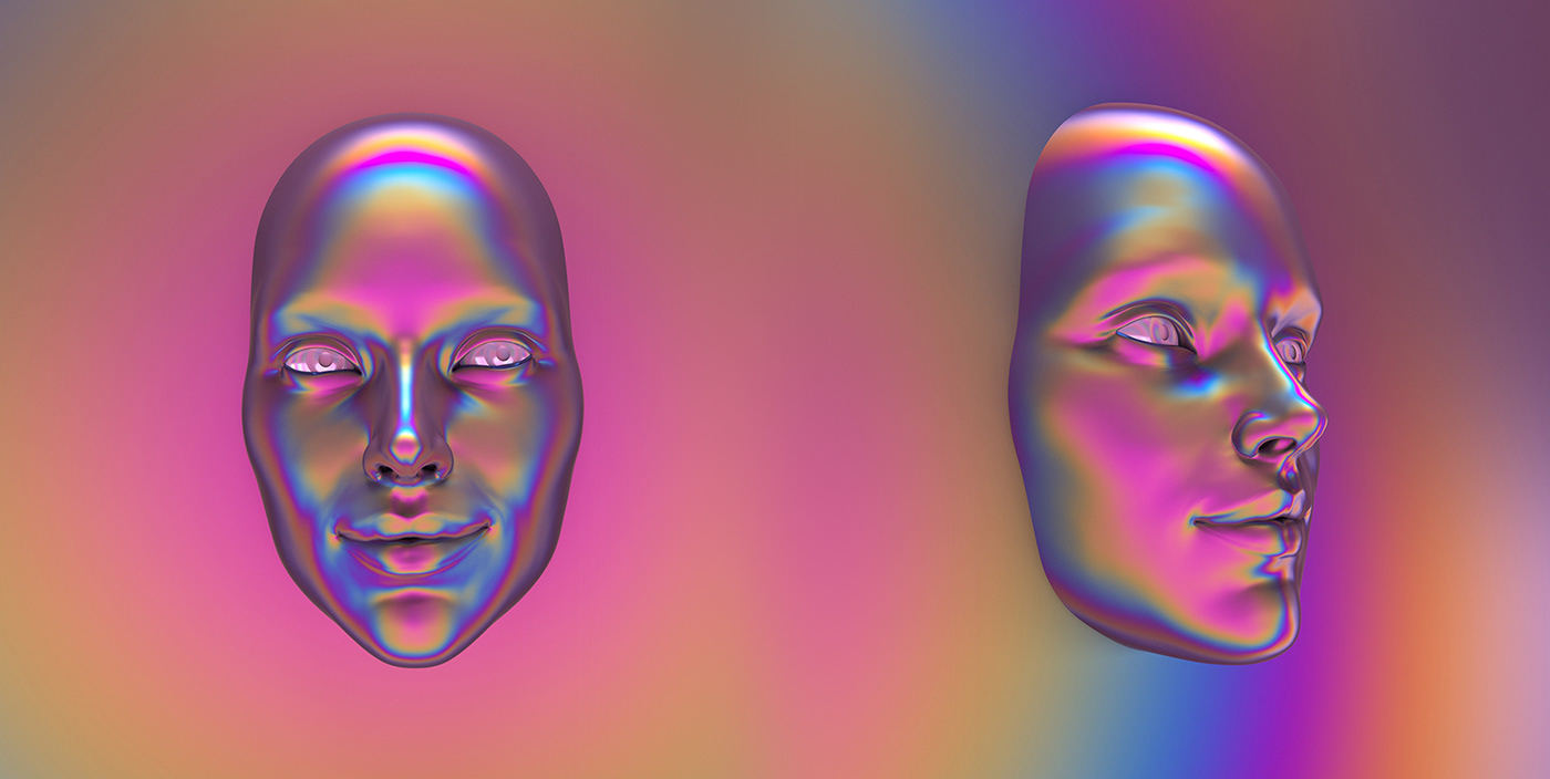 ai artificial chrome Cyberpunk future holographic human vaporwave woman neon
