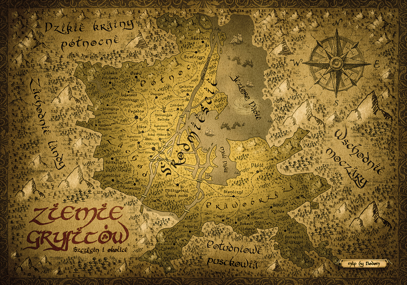 cartograph fake fantasy funny lord of LOTR map stylized Szczecin Tolkien