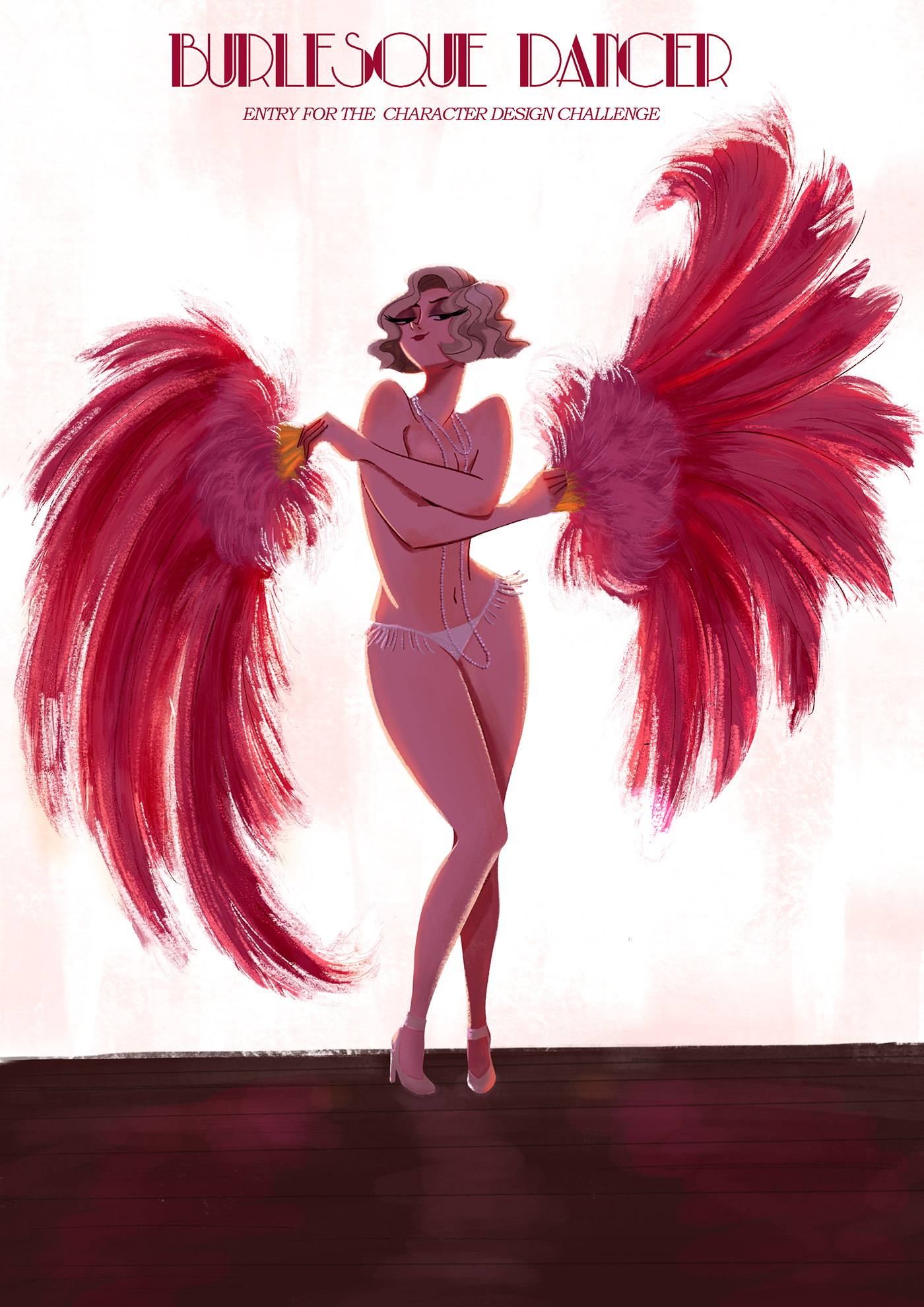 animation  Burlesque cartoon characterdesign colorful dancer girl ILLUSTRATION  pink romance