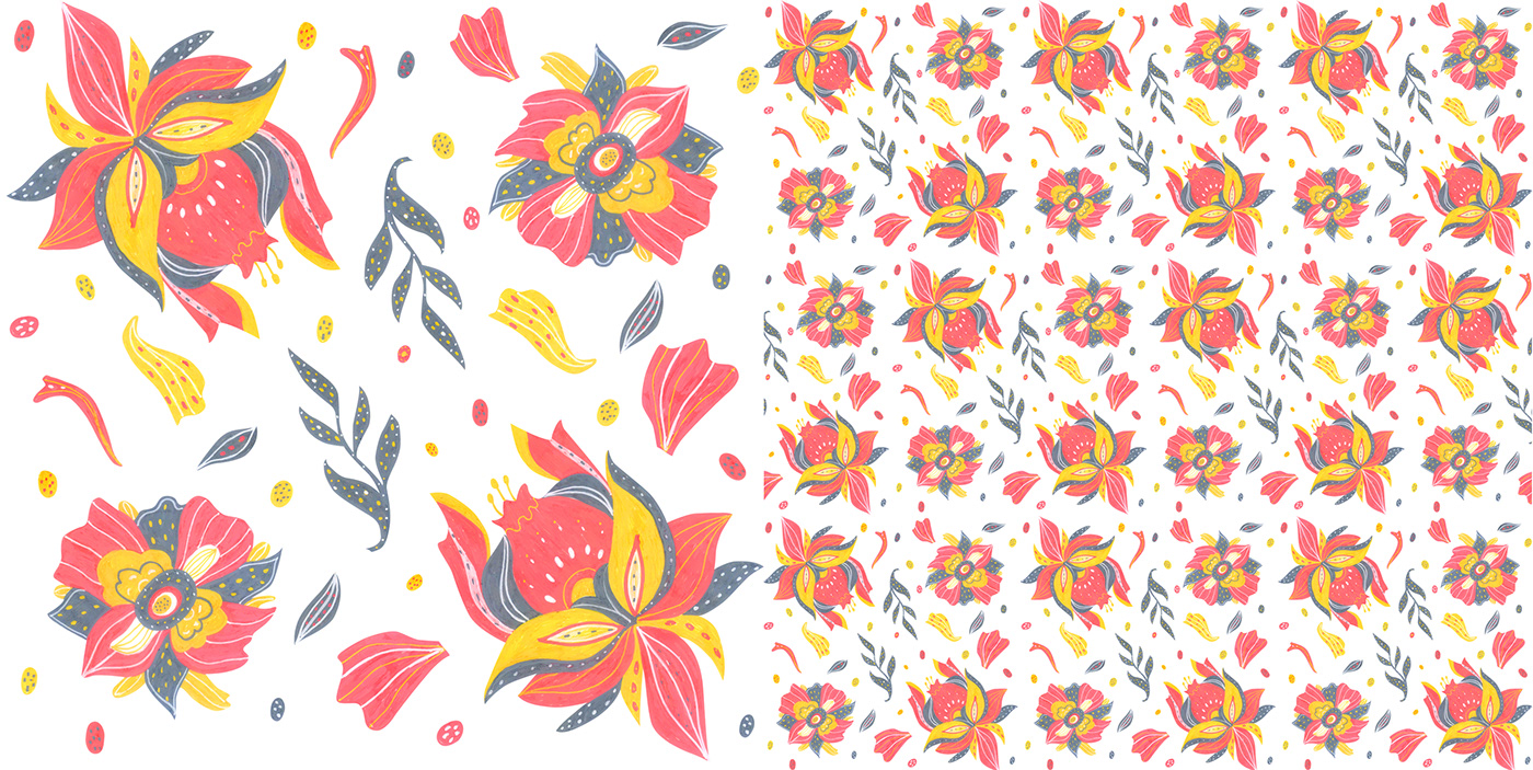artwork design flower Marker Drawing pattern photoshop Posca print textile