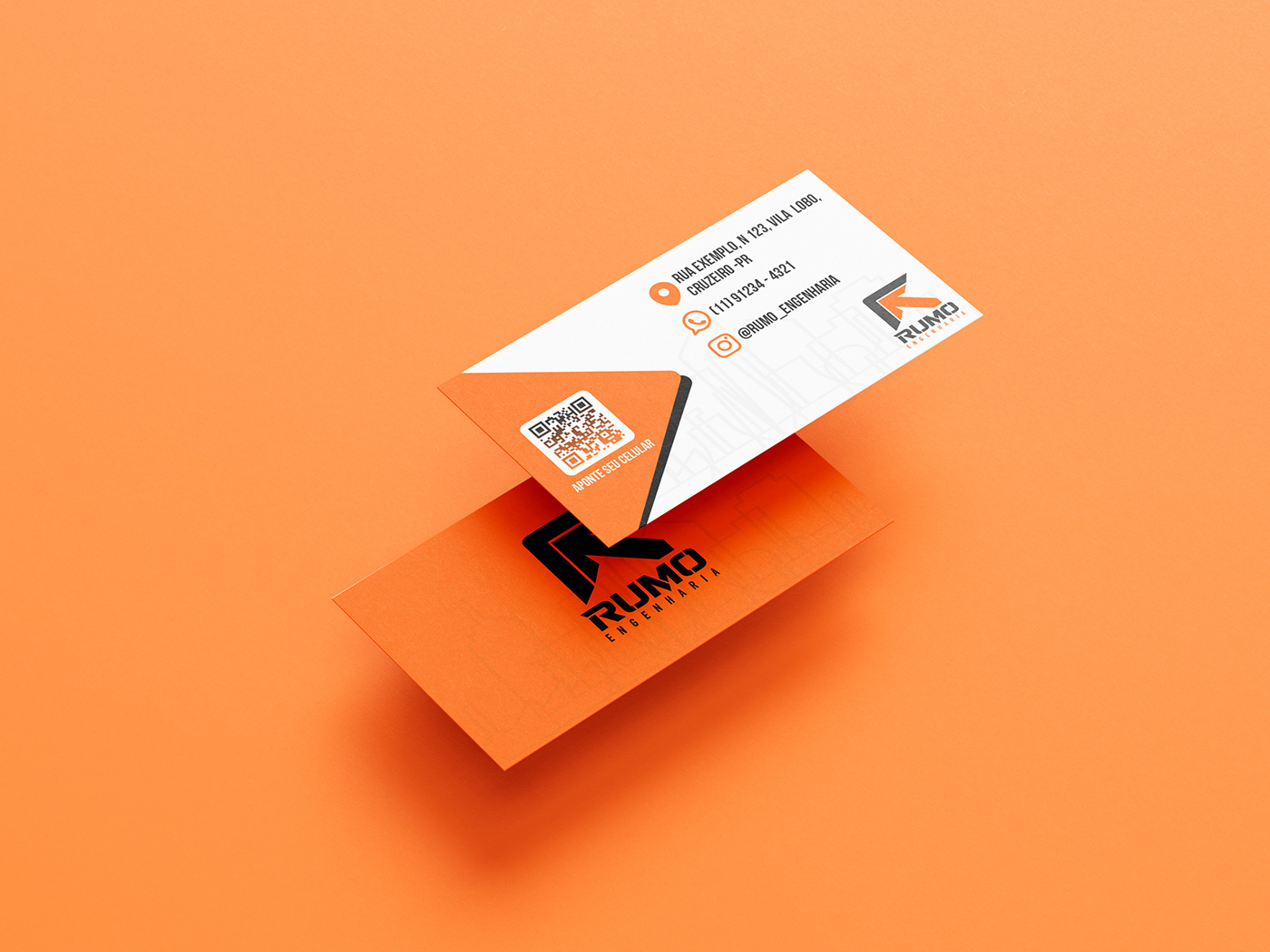 business card civil engineering Cartão de Visita Engenharia Civil Engenharia orange design enginering
