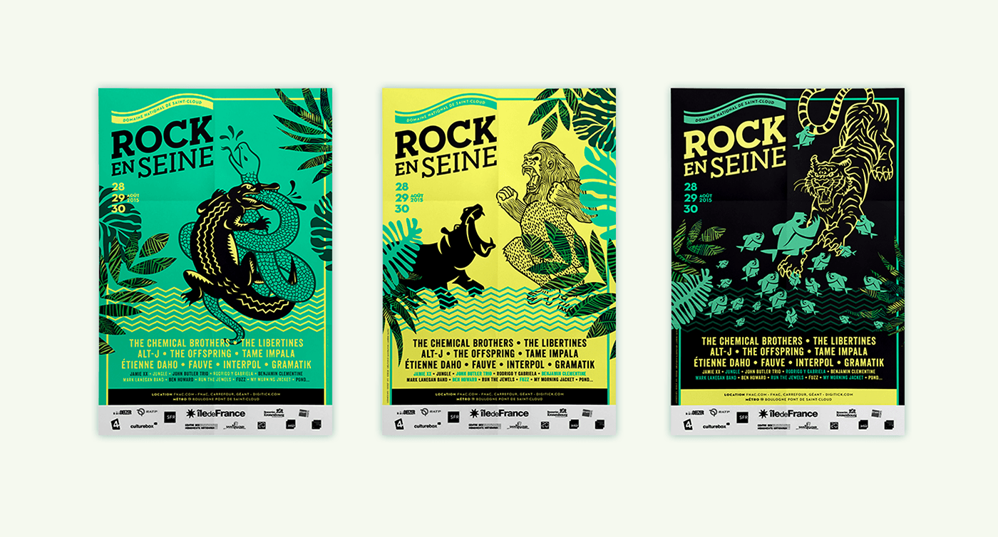 festival graphic design  Logotype ILLUSTRATION  jungle music rock en seine poster green branding 