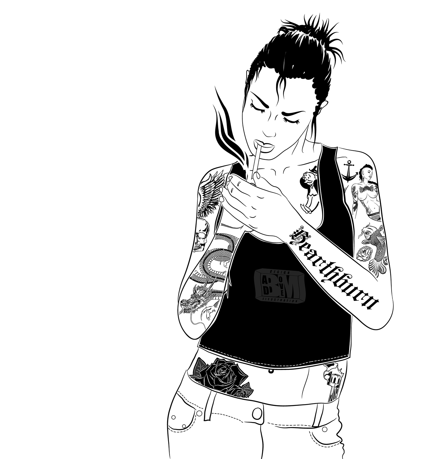vector woman tattoos smoking Illustrator