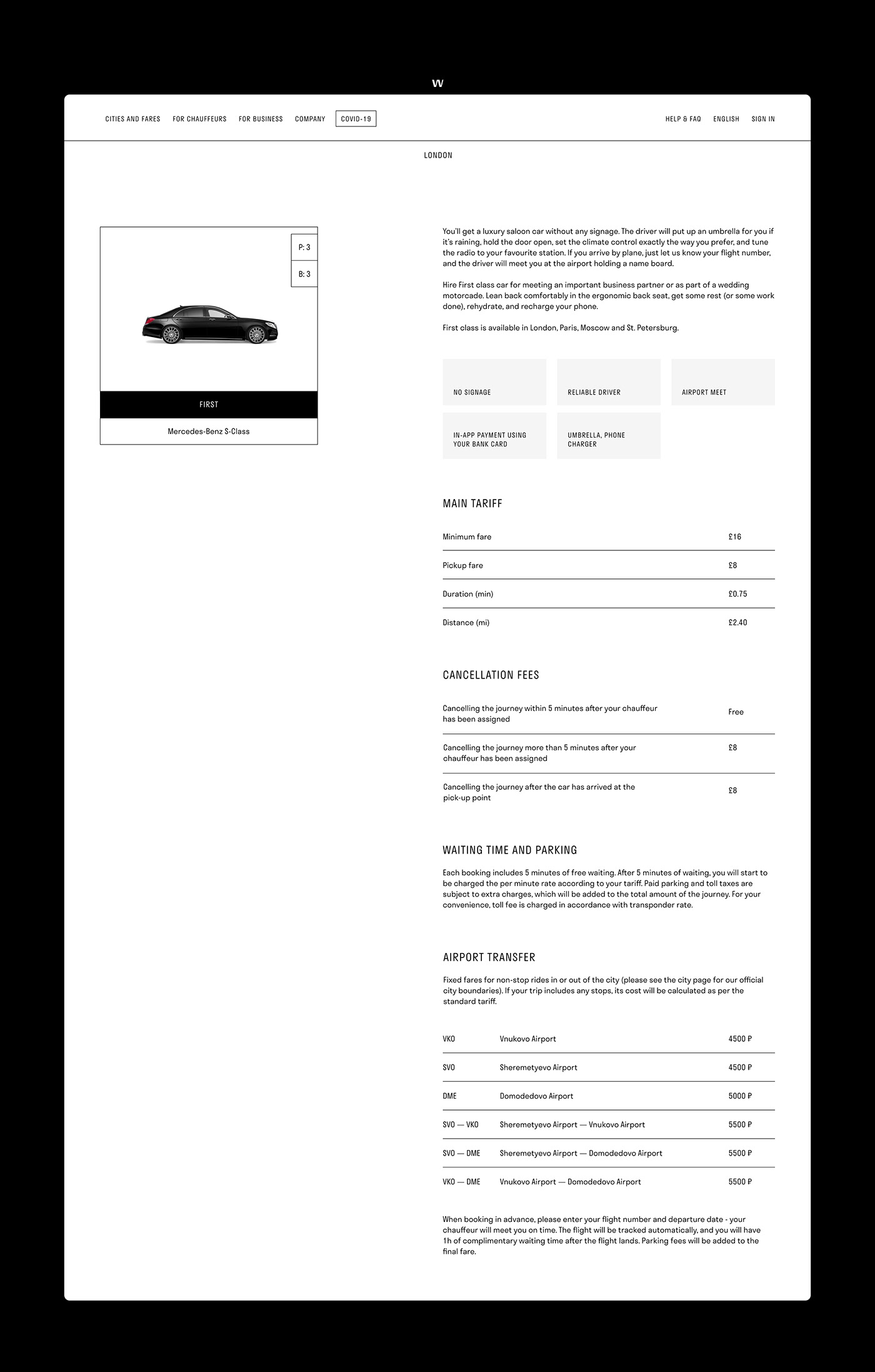 modular grid site taxi UI Website Wheely black Webdesign chauffeur