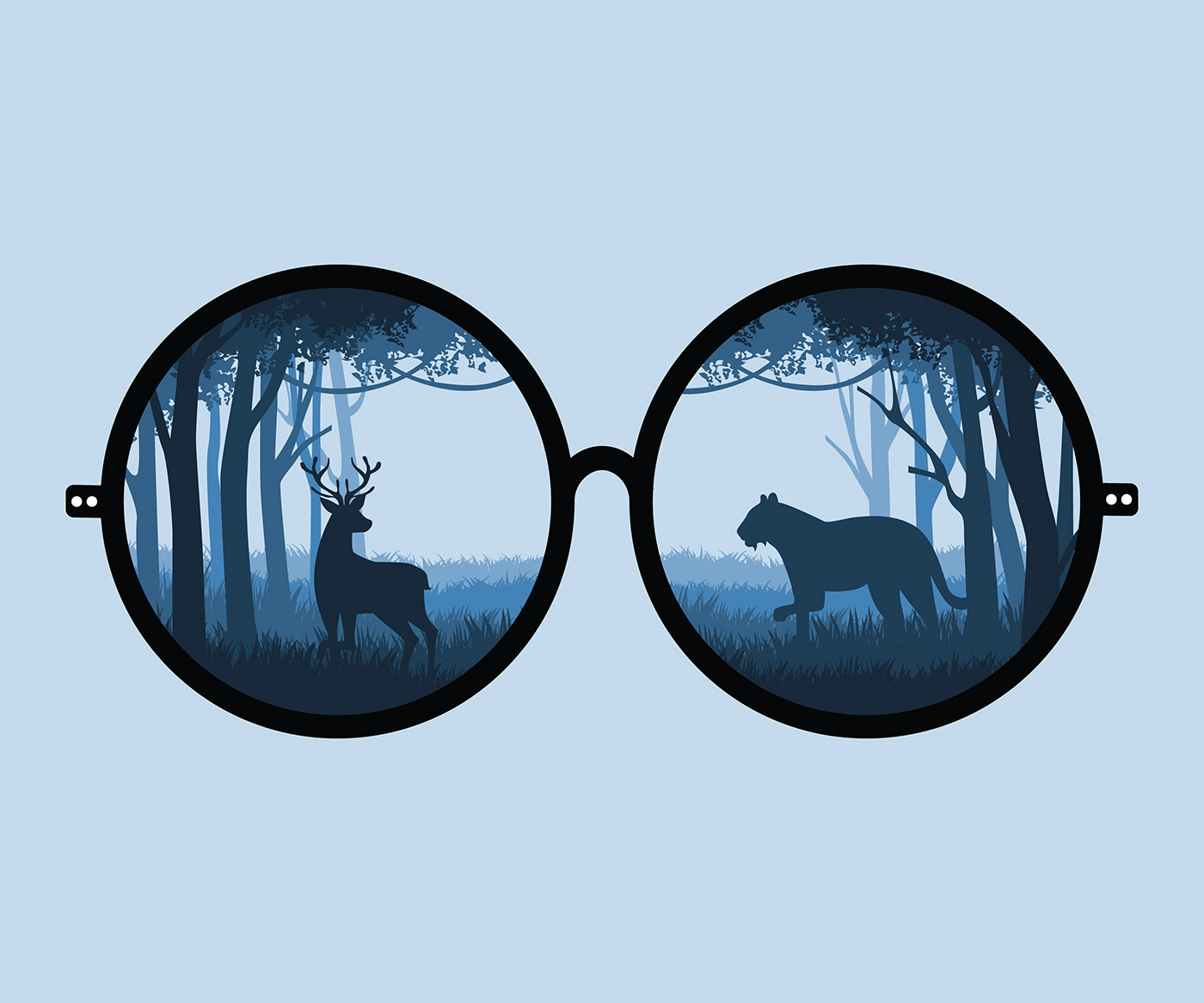 wildlife illustration in eyeglasses, Landscapes design 