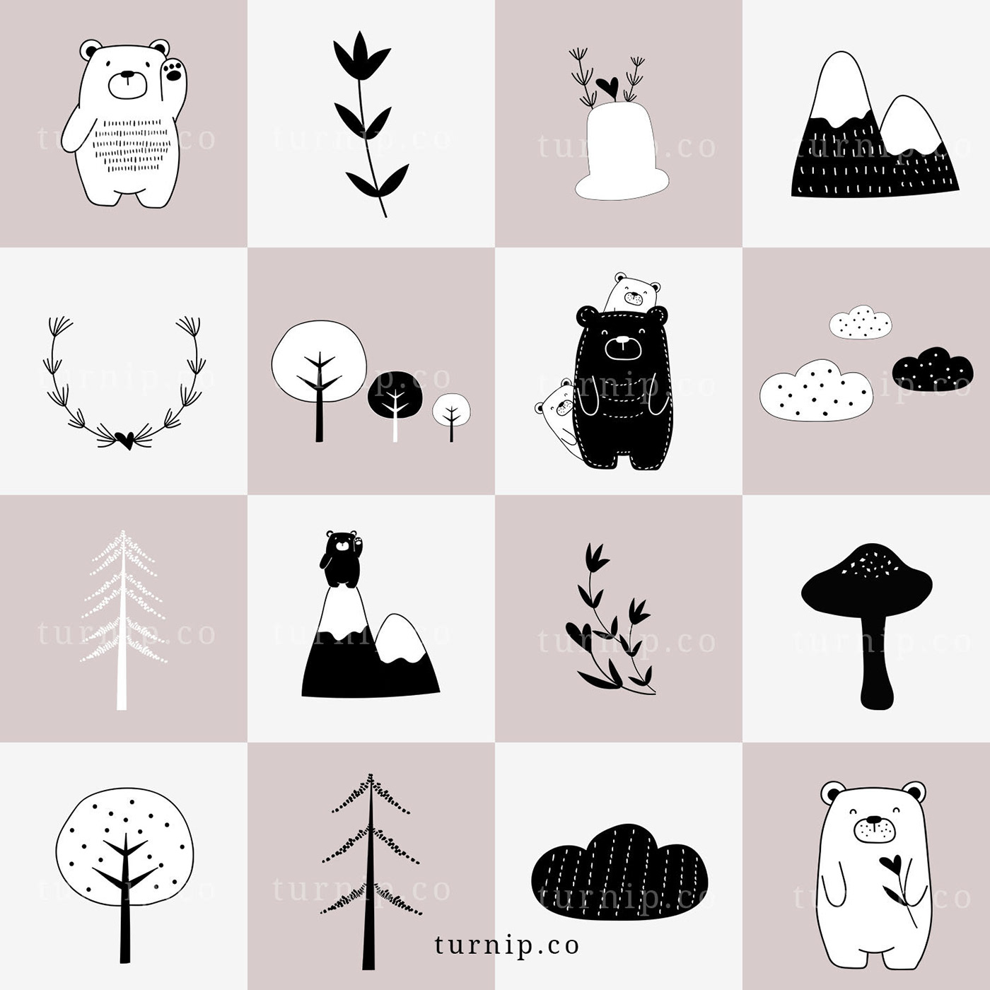 bear clipart woodland clipart animal clipart black and white digital paper