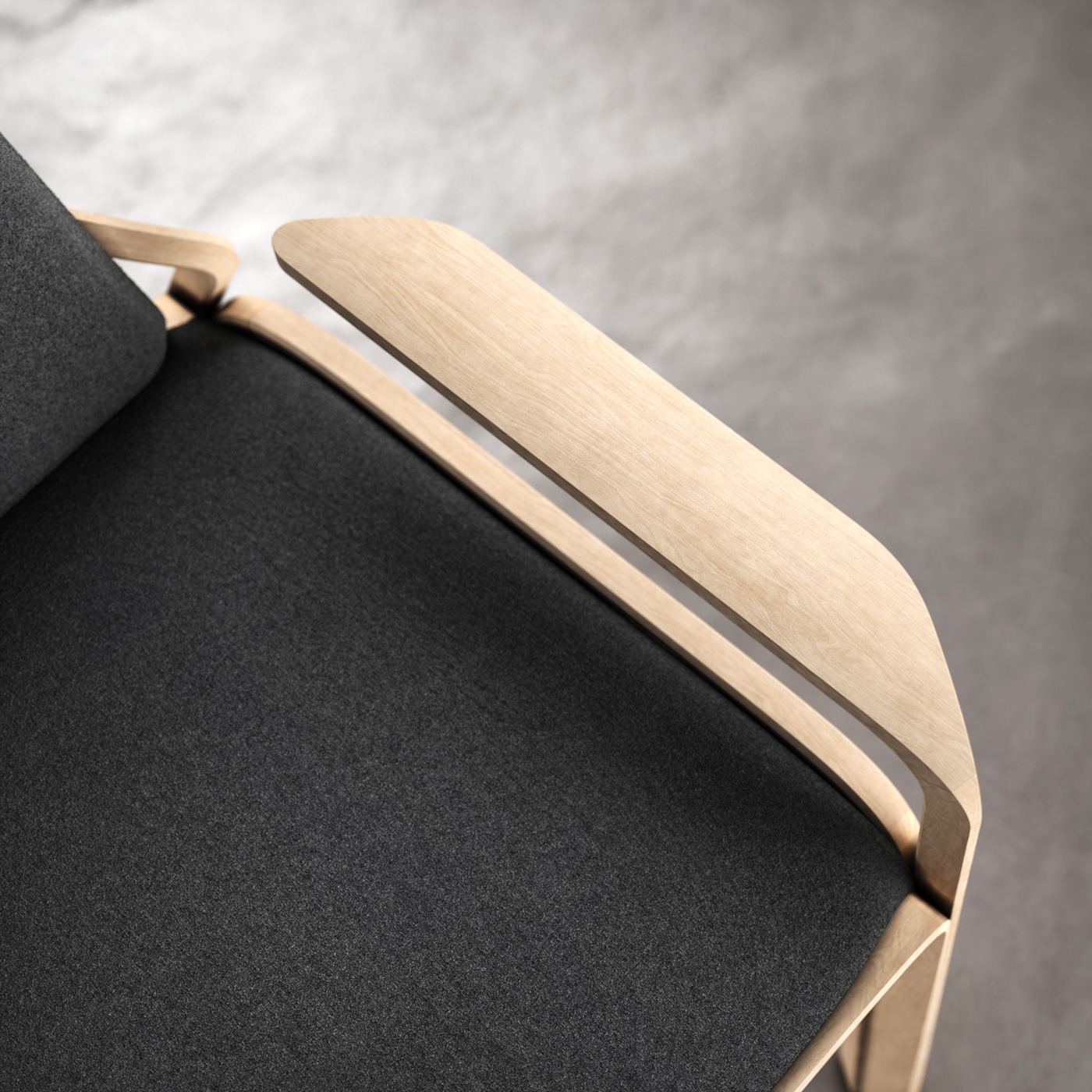 chair concept design CGI rendering minimalist wood wool materials clean