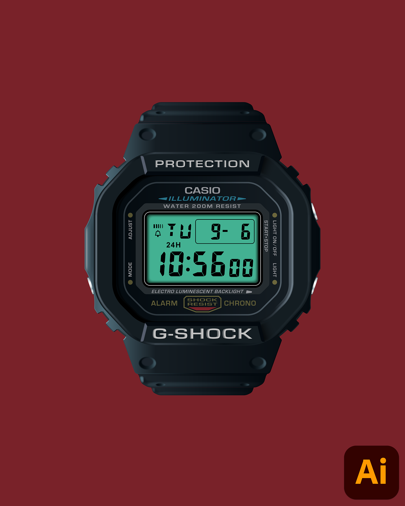 90s Casio dw5600e G-Shock GShock realistic vector watch