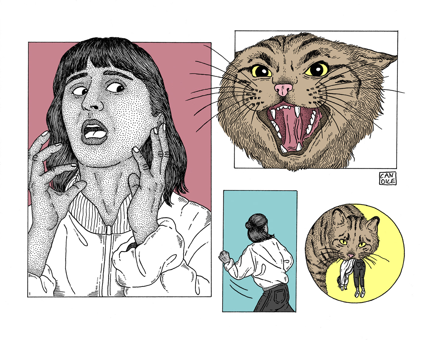 artwork dot Cat Chat felin fear phobia nightmare Absurd surrealism