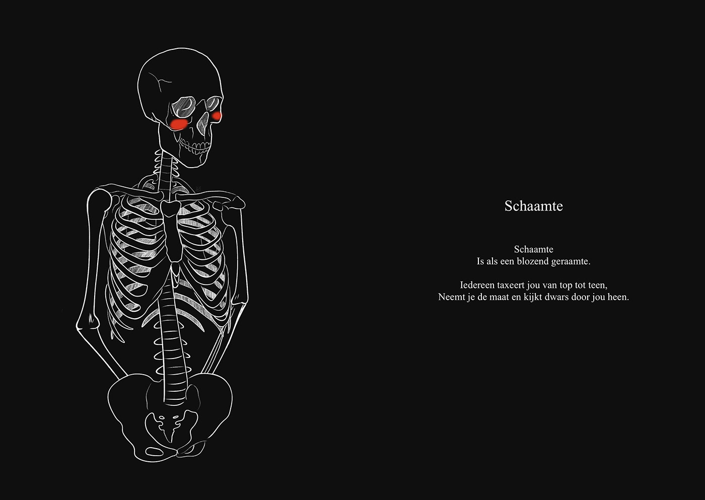 book bookillustration dark darktheme Drawing  gedicht poem Shame skeleton typography  