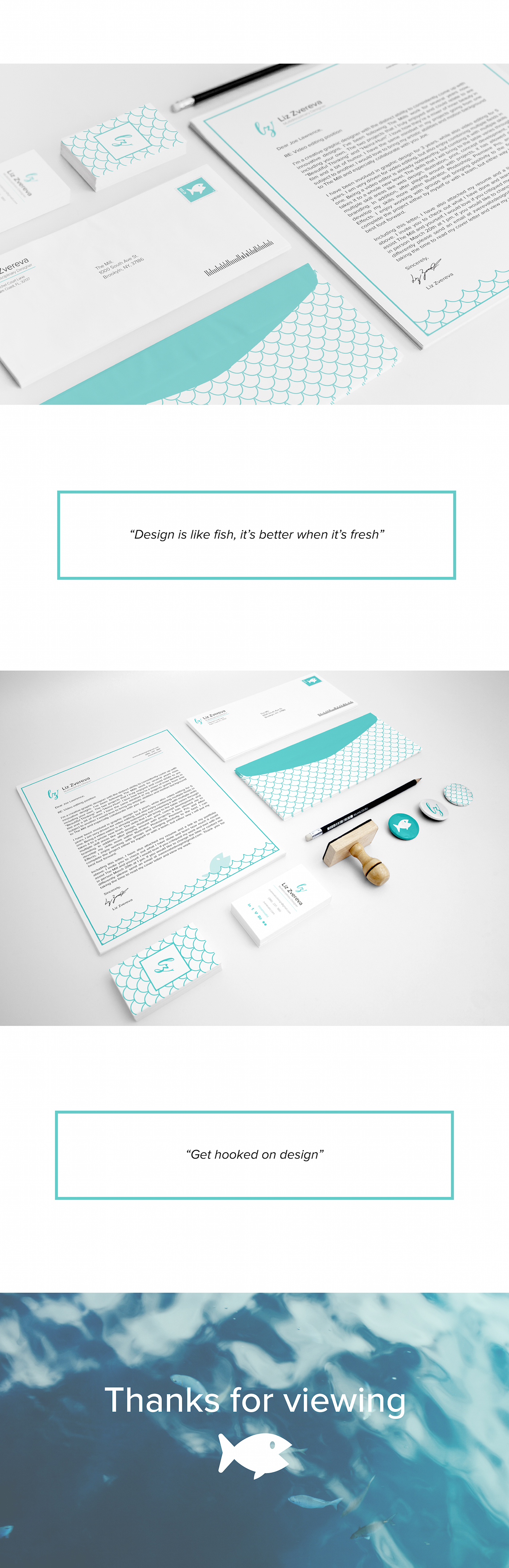 DADBS DGS march2016 Digital Studio Personal Brand identity research fish Ocean Stationery logo Resume invoice