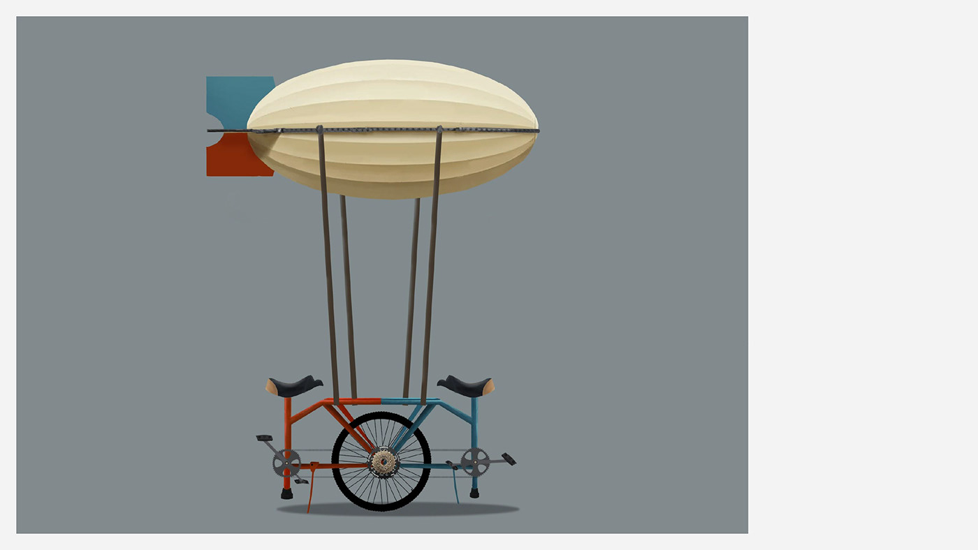 Bicycle blimp bike blue and red Giant Bicycles giant bikes Love SKY surreal bike tandem unicycle unicycle