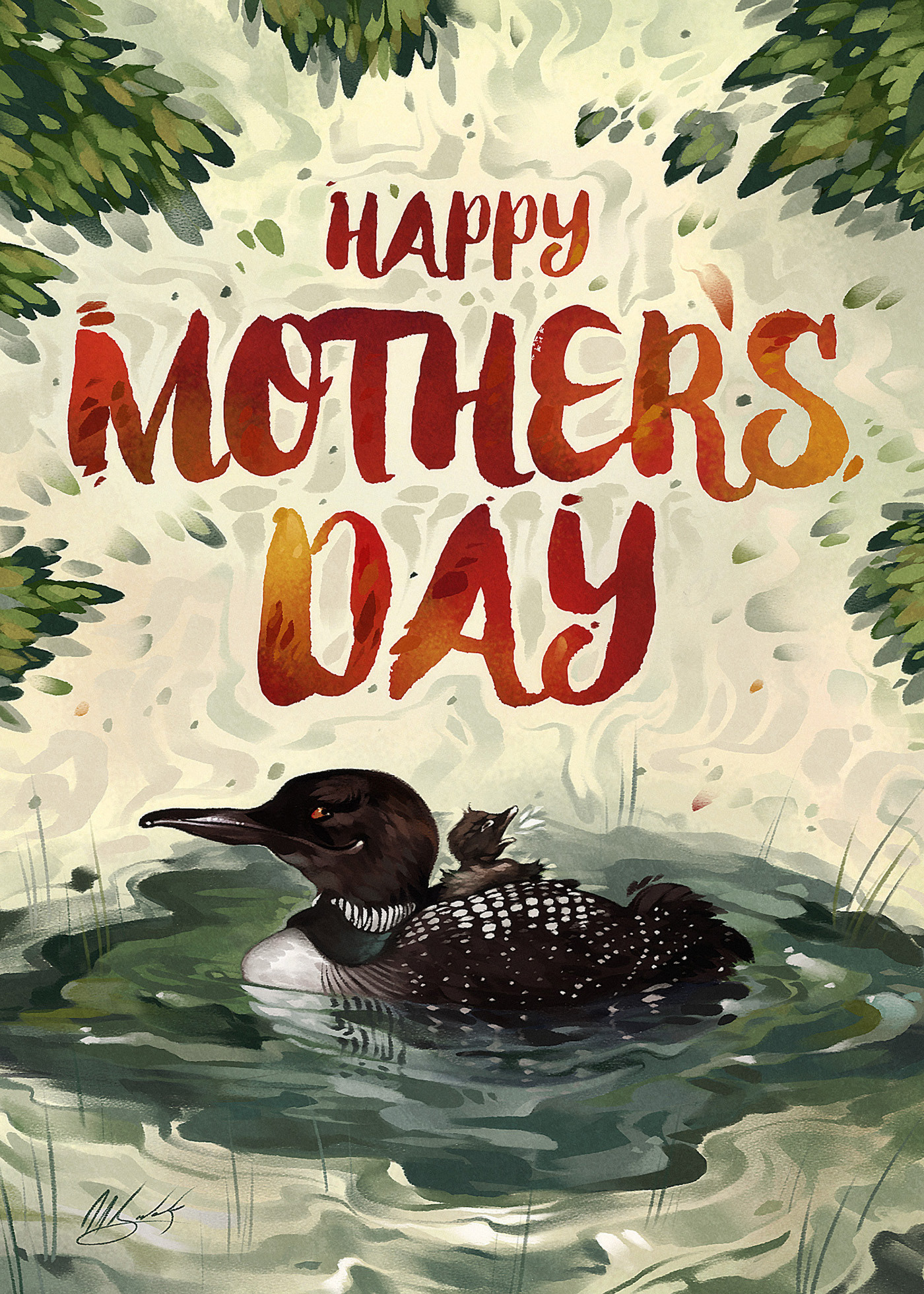 loon bird baby Mother's Day greeting card card mother mom cute adorable